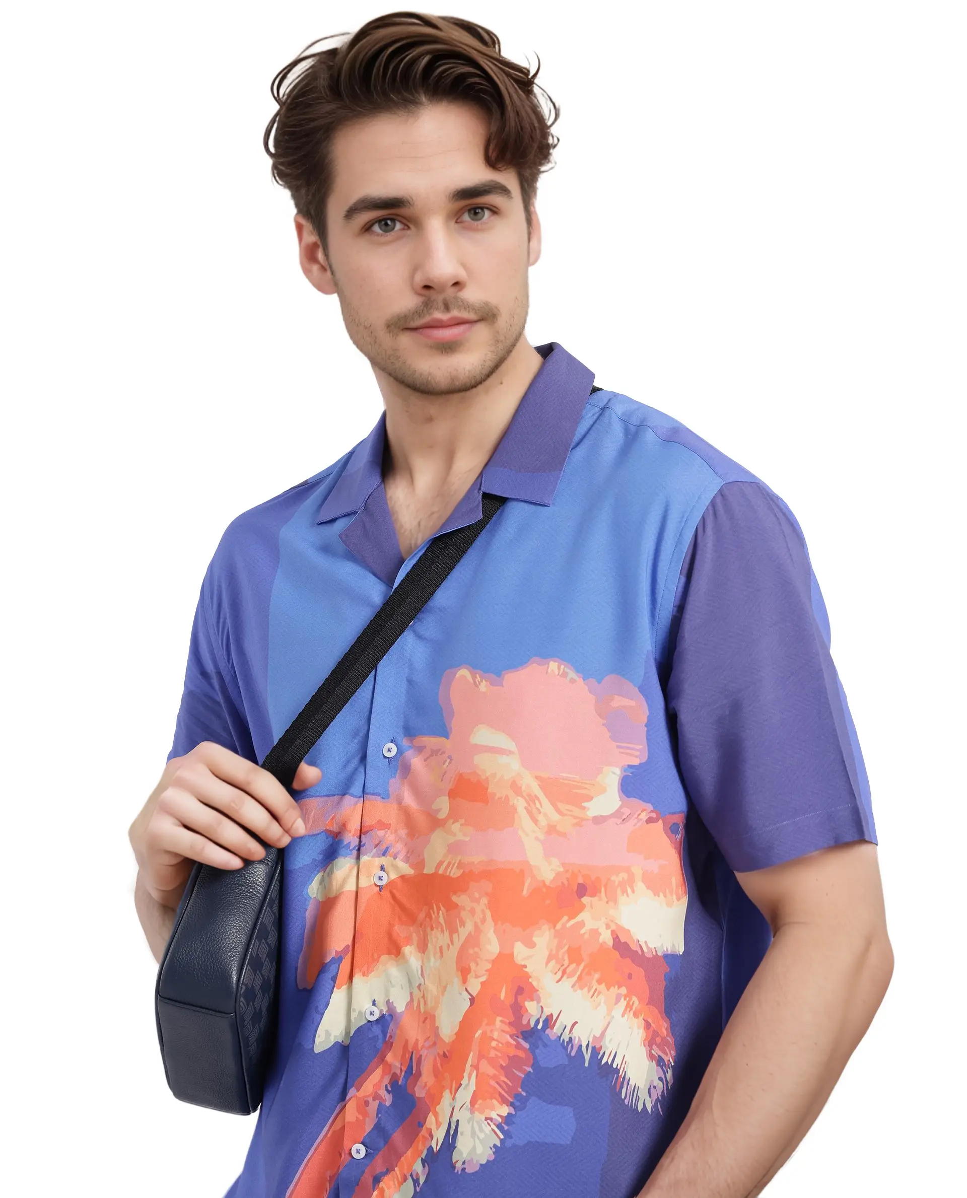 Rare Rabbit Men's Coca Dark Navy Cotton Tropical Print Boxy Fit Half Sleeve Cuban Collar Shirt - Image 8