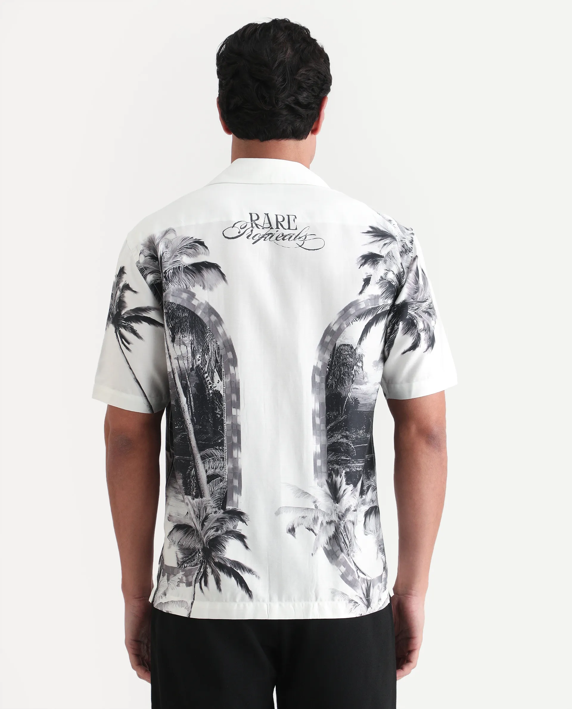 Rare Rabbit Men's Coco White Cotton Blend Fabric Half Sleeve Cuban Collar Regular Fit Tropical Print Shirt - Image 8