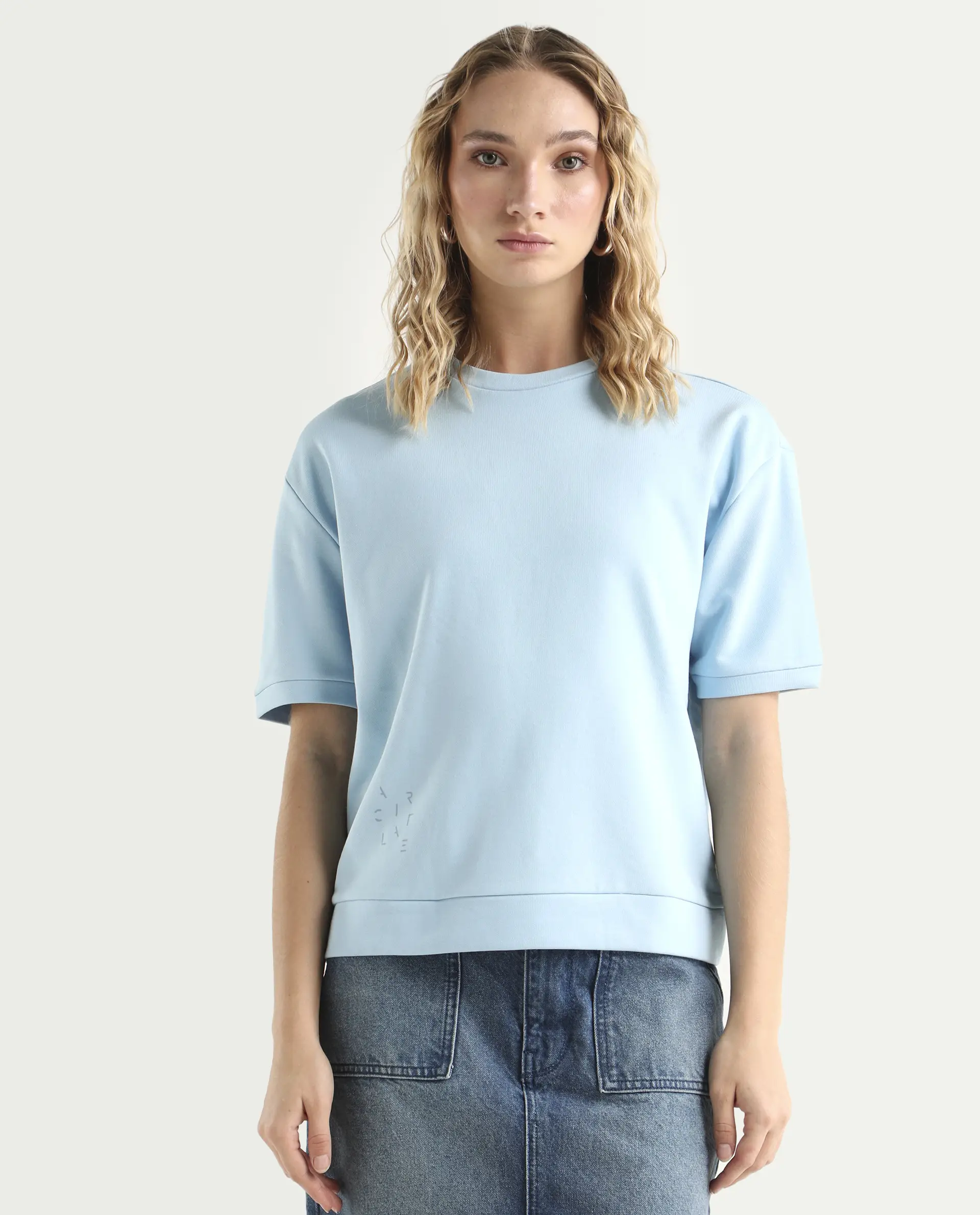 Rareism Women's Medium Weight Terry 290 Gsm Cotton Crew Neck Plain Relaxed Fit Sweat Tee - Image 3
