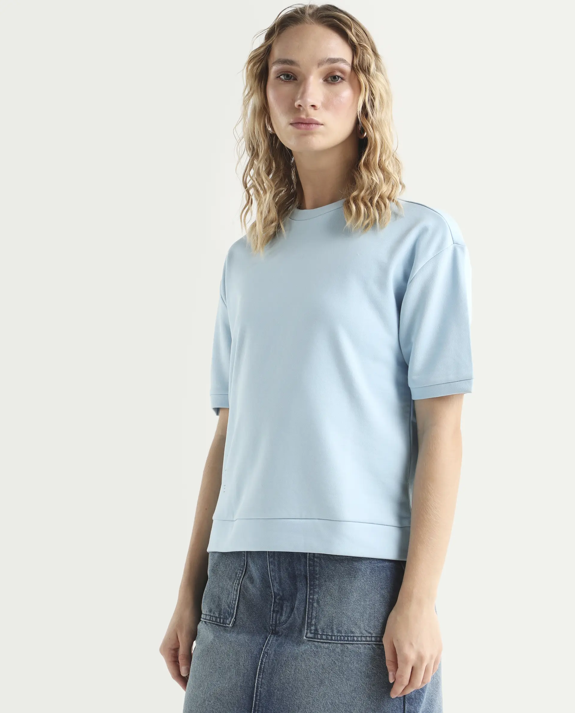 Rareism Women's Medium Weight Terry 290 Gsm Cotton Crew Neck Plain Relaxed Fit Sweat Tee - Image 5