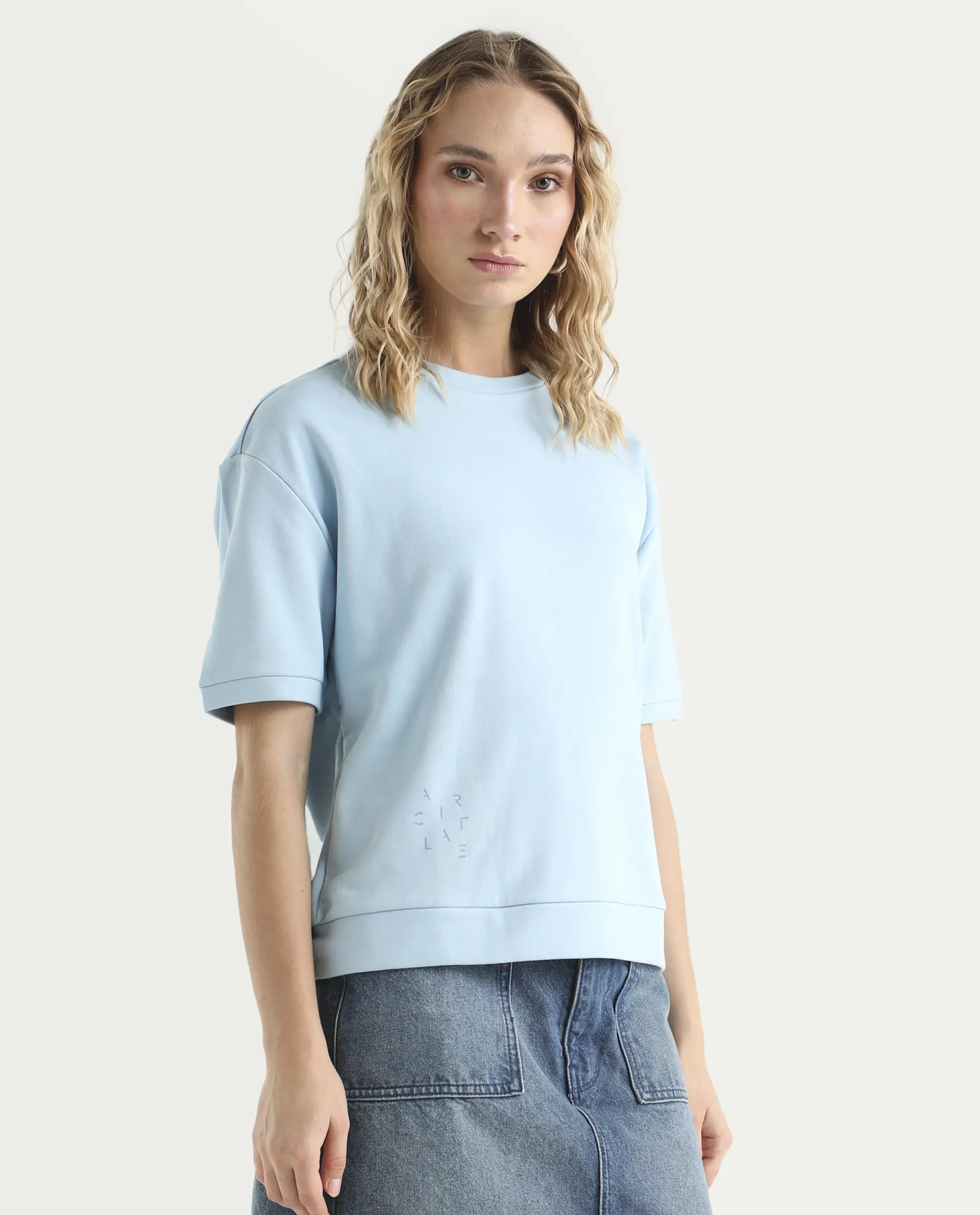Rareism Women's Medium Weight Terry 290 Gsm Cotton Crew Neck Plain Relaxed Fit Sweat Tee - Image 6