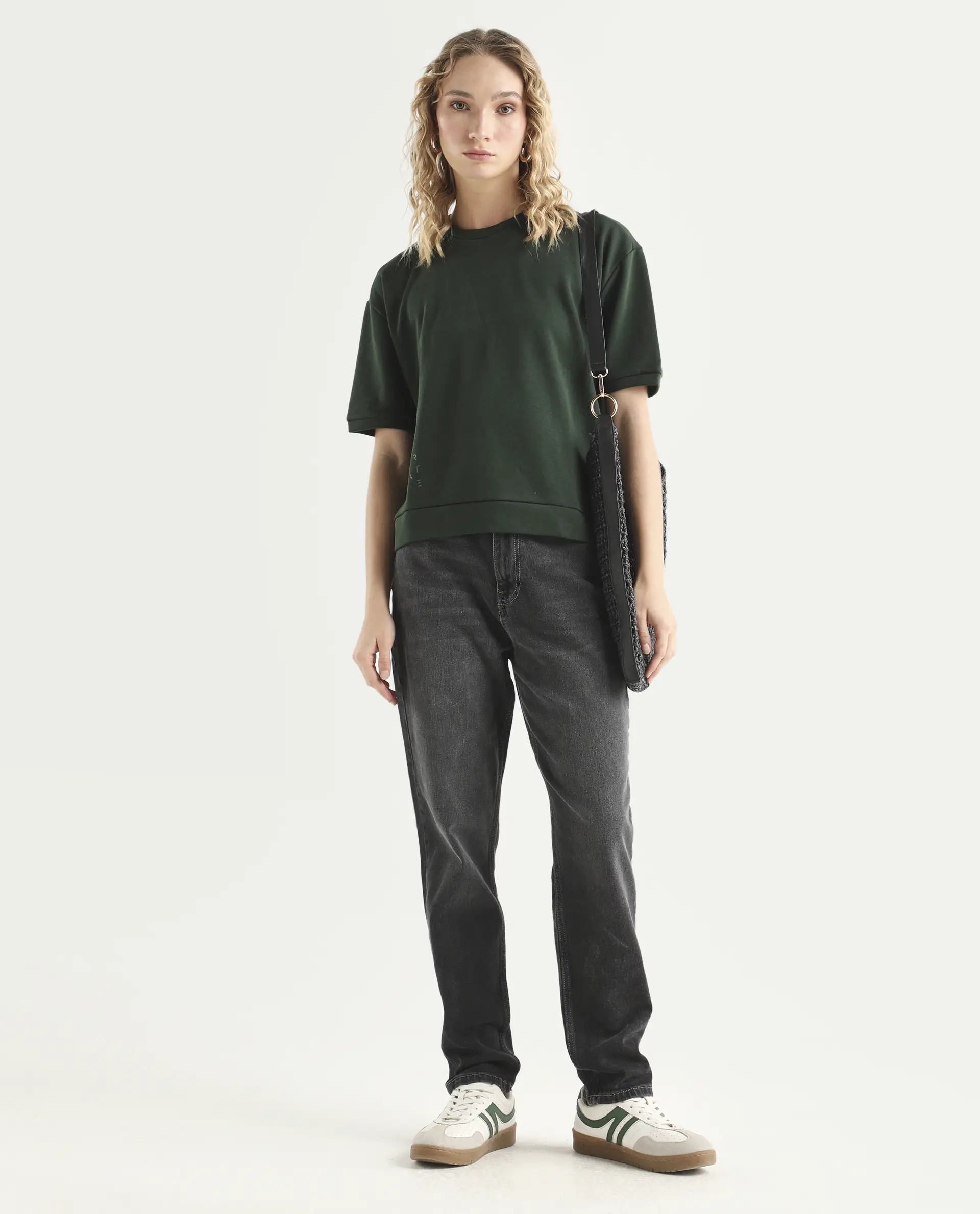 Rareism Women's Medium Weight Terry 290 Gsm Cotton Crew Neck Plain Relaxed Fit Sweat Tee - Image 2