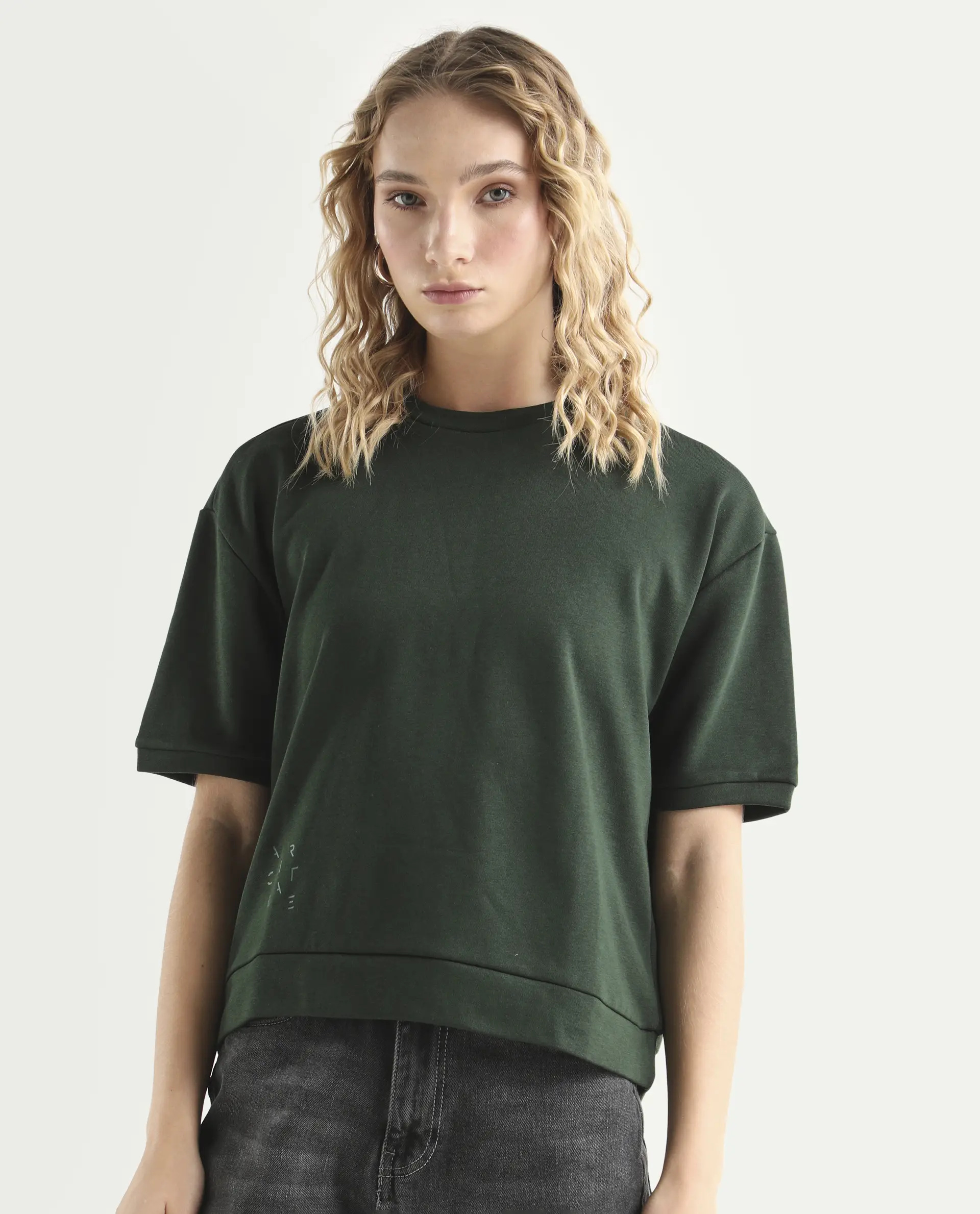 Rareism Women's Medium Weight Terry 290 Gsm Cotton Crew Neck Plain Relaxed Fit Sweat Tee - Image 3