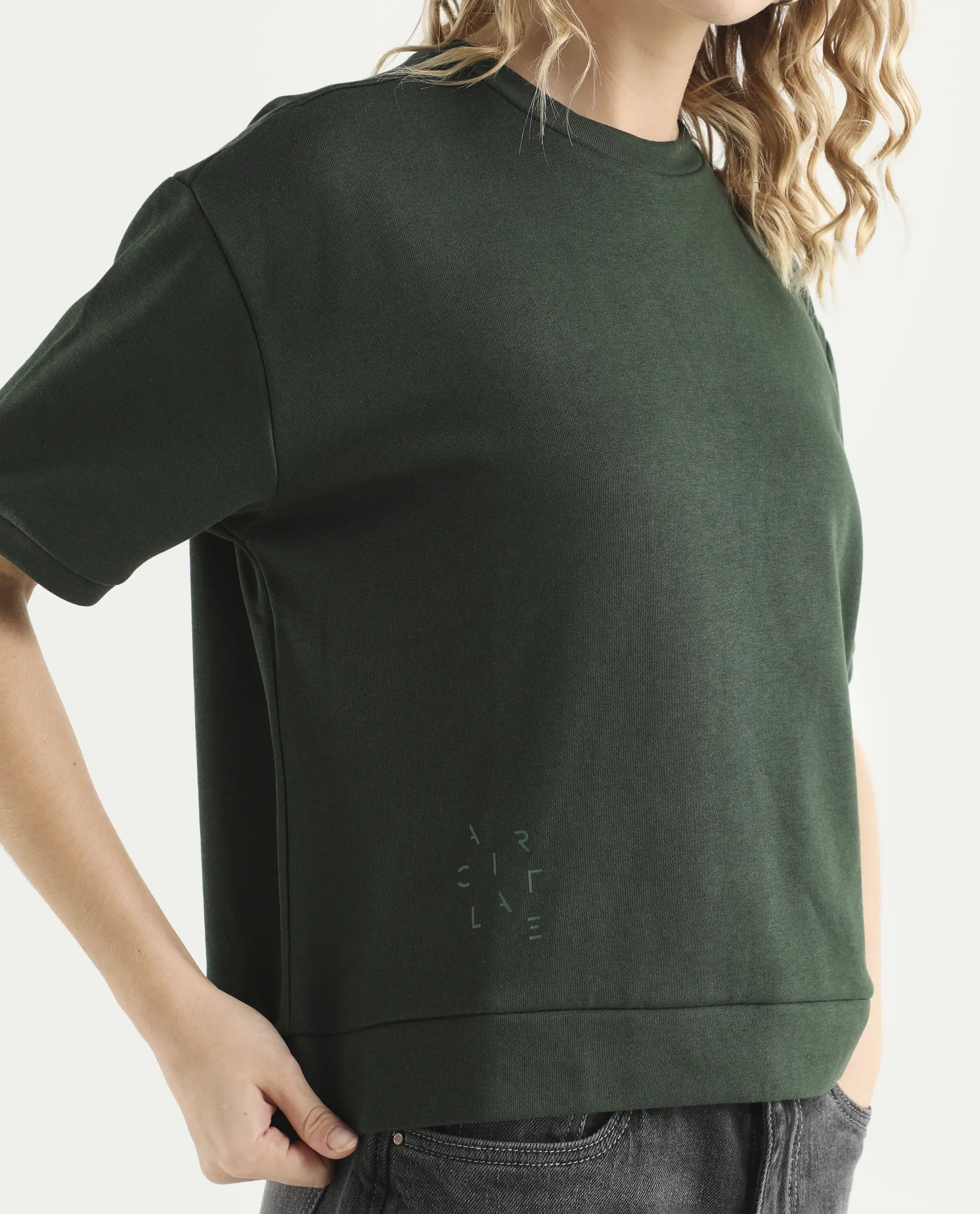 Rareism Women's Medium Weight Terry 290 Gsm Cotton Crew Neck Plain Relaxed Fit Sweat Tee - Image 4