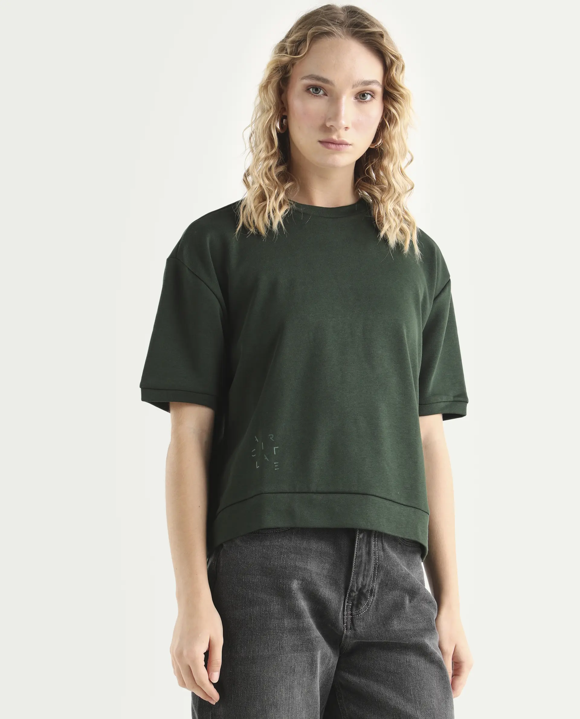 Rareism Women's Medium Weight Terry 290 Gsm Cotton Crew Neck Plain Relaxed Fit Sweat Tee - Image 5