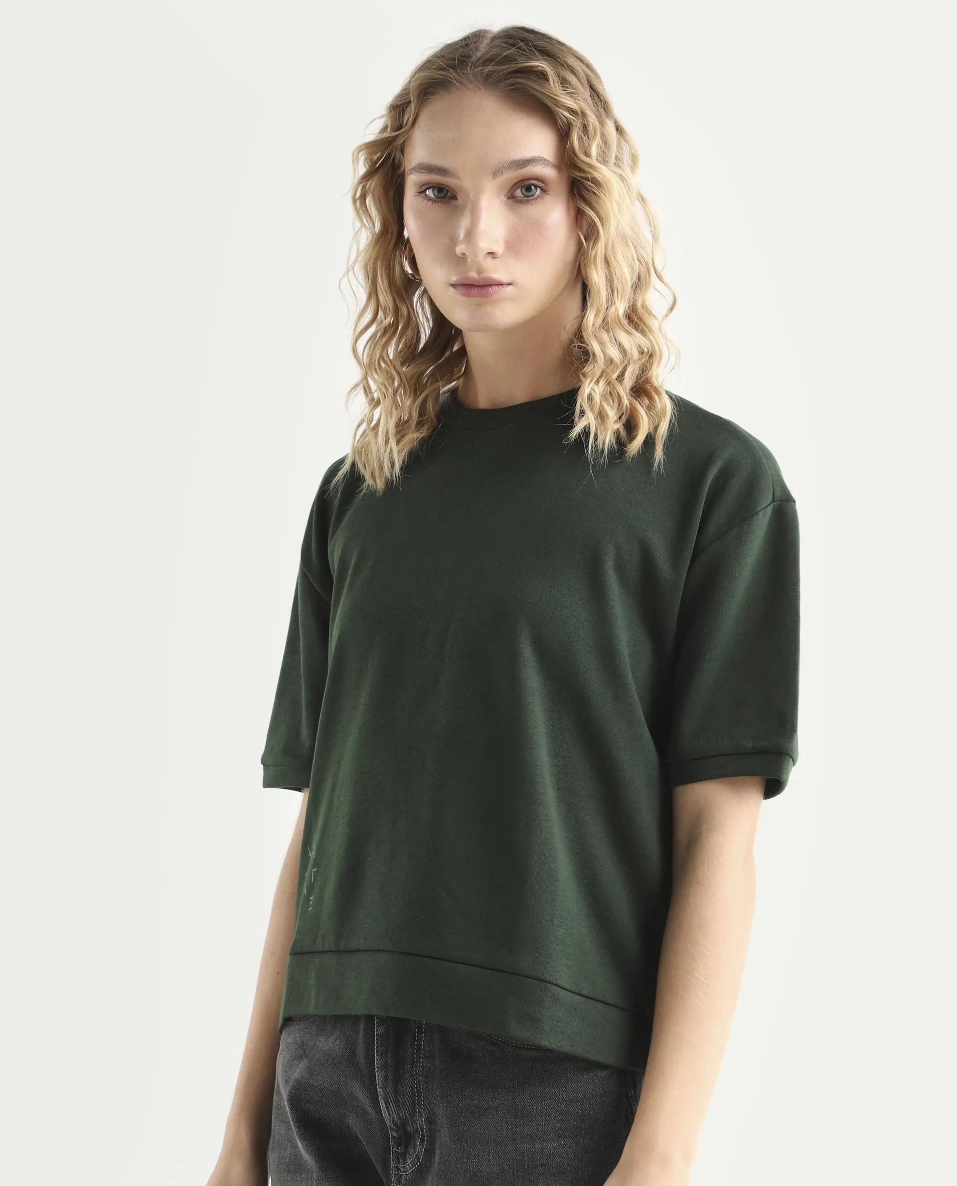 Rareism Women's Medium Weight Terry 290 Gsm Cotton Crew Neck Plain Relaxed Fit Sweat Tee - Image 6