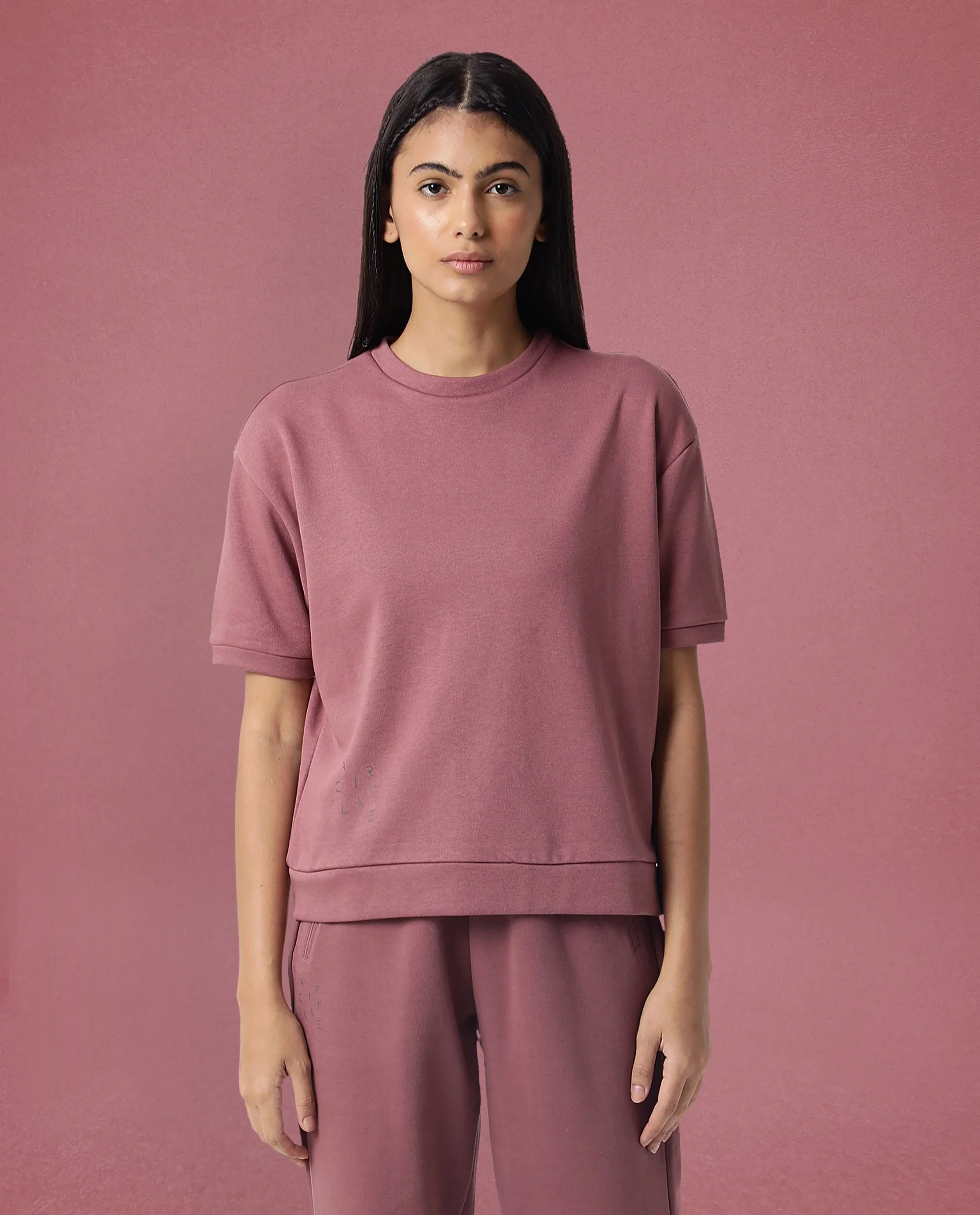 Rareism Women's Medium Weight Terry 290 Gsm Cotton Crew Neck Plain Relaxed Fit Sweat Tee - Image 3