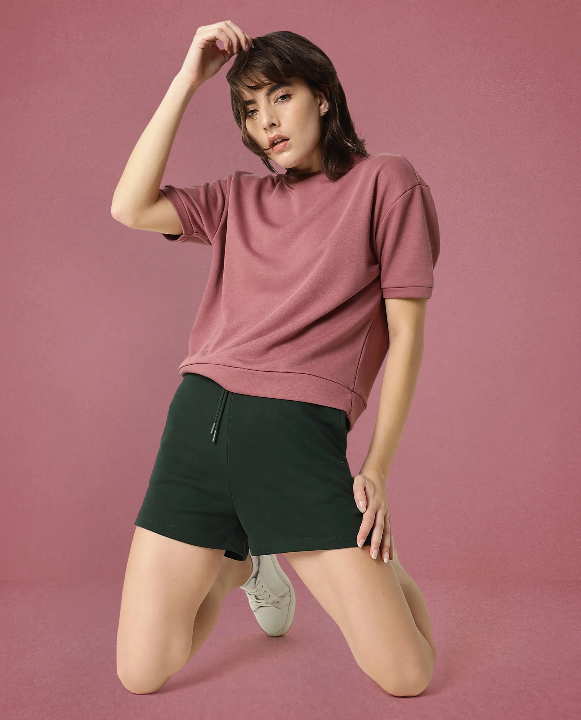 Rareism Women's Medium Weight Terry 290 Gsm Cotton Crew Neck Plain Relaxed Fit Sweat Tee - Image 5
