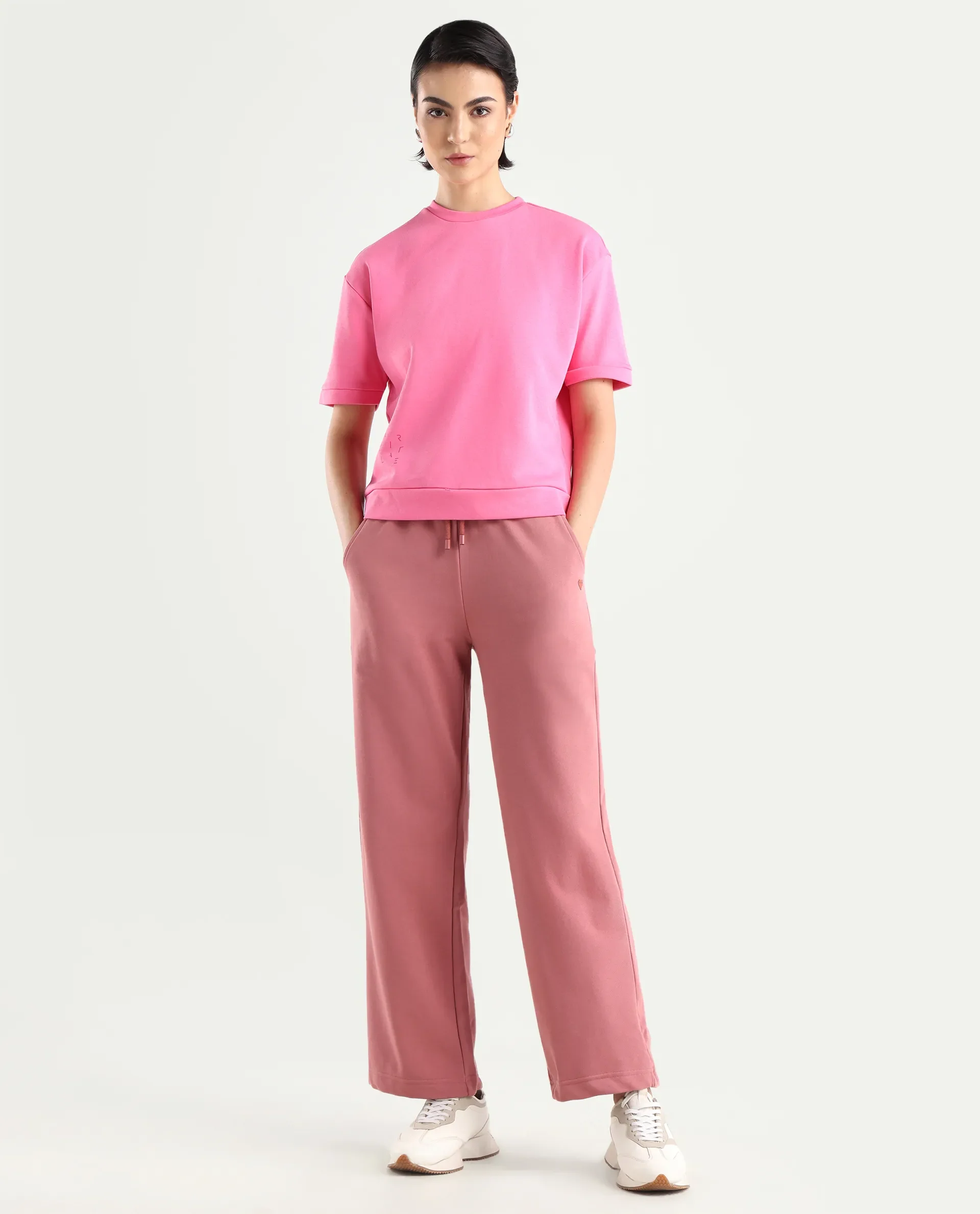 Rareism Women's Medium Weight Terry 290 Gsm Cotton Crew Neck Plain Relaxed Fit Sweat Tee - Image 2