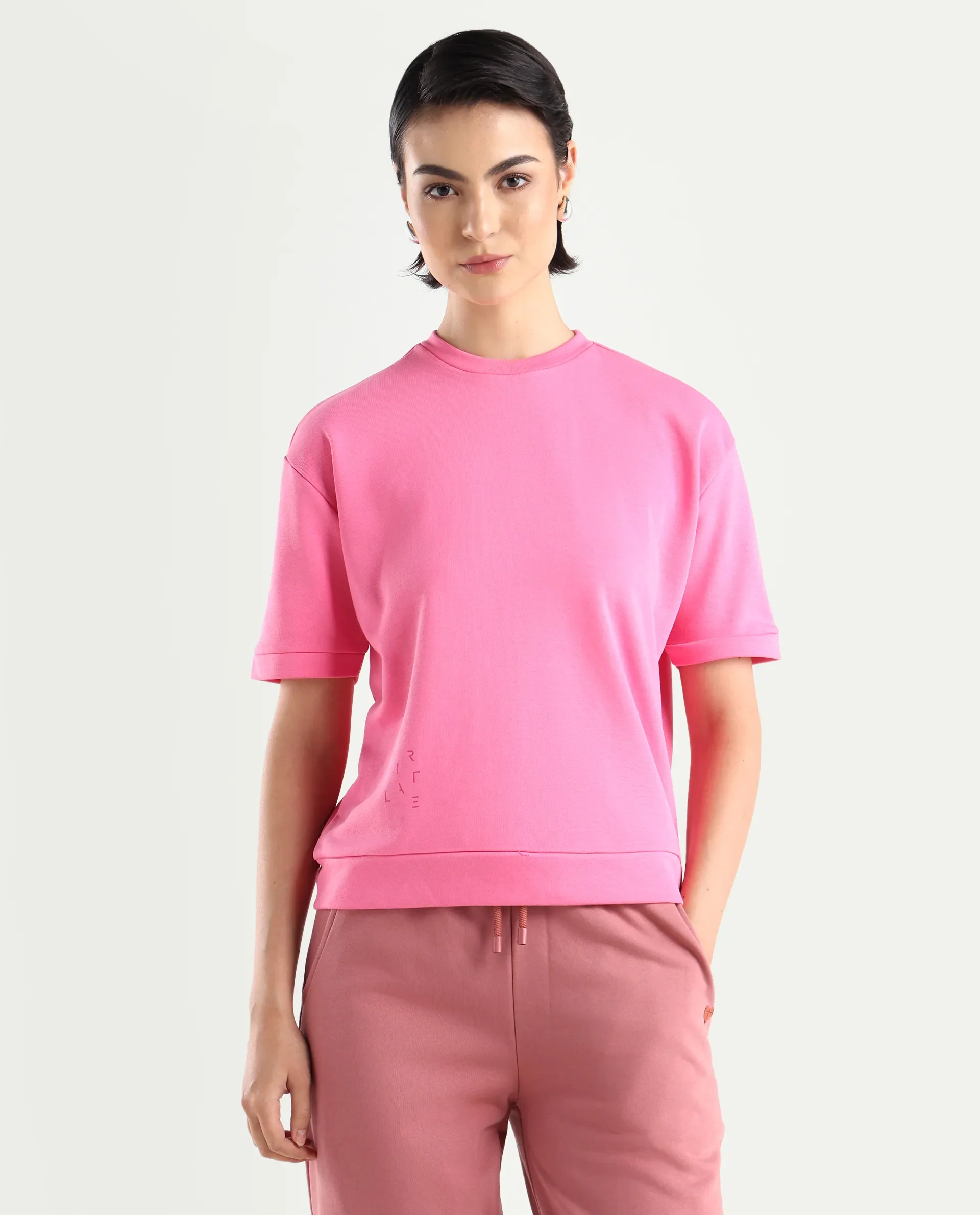 Rareism Women's Medium Weight Terry 290 Gsm Cotton Crew Neck Plain Relaxed Fit Sweat Tee - Image 3
