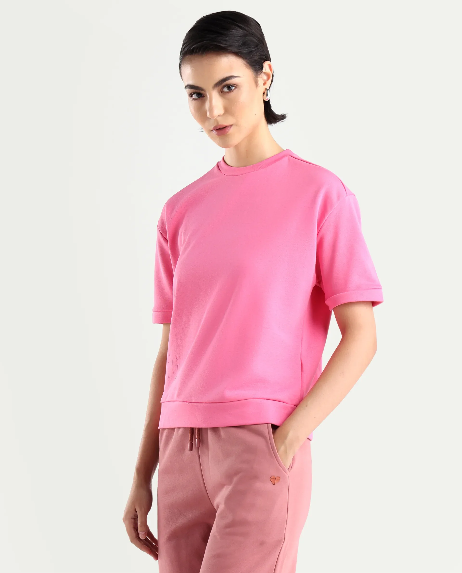 Rareism Women's Medium Weight Terry 290 Gsm Cotton Crew Neck Plain Relaxed Fit Sweat Tee - Image 6