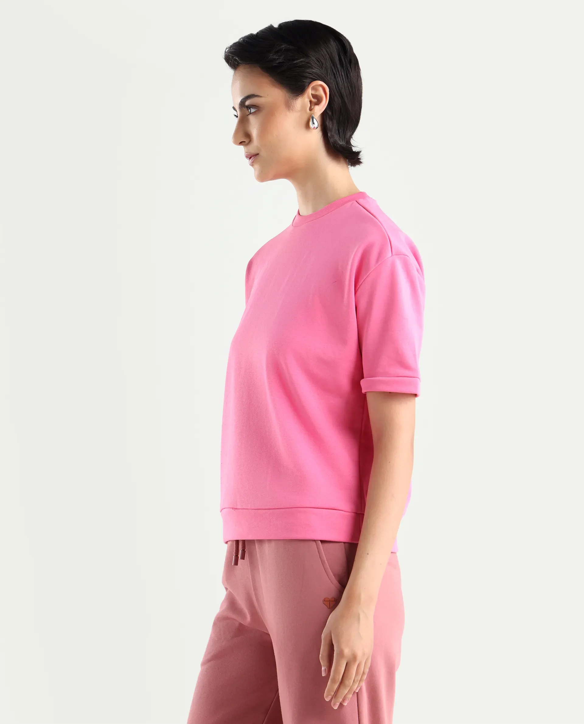 Rareism Women's Medium Weight Terry 290 Gsm Cotton Crew Neck Plain Relaxed Fit Sweat Tee - Image 7