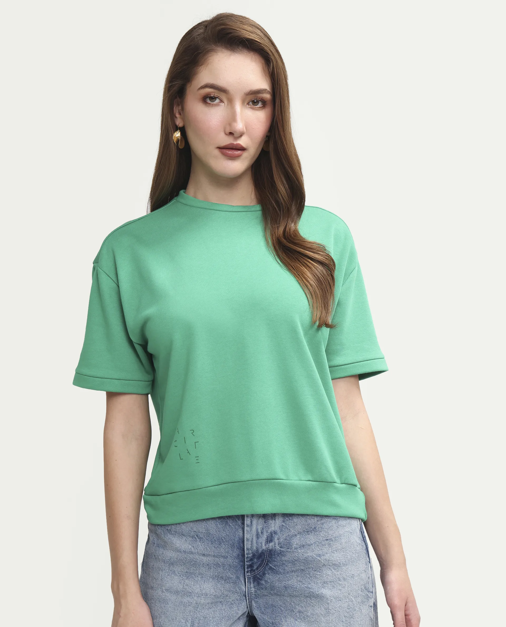 Rareism Women's Medium Weight Terry 290 Gsm Cotton Crew Neck Plain Relaxed Fit Sweat Tee - Image 3