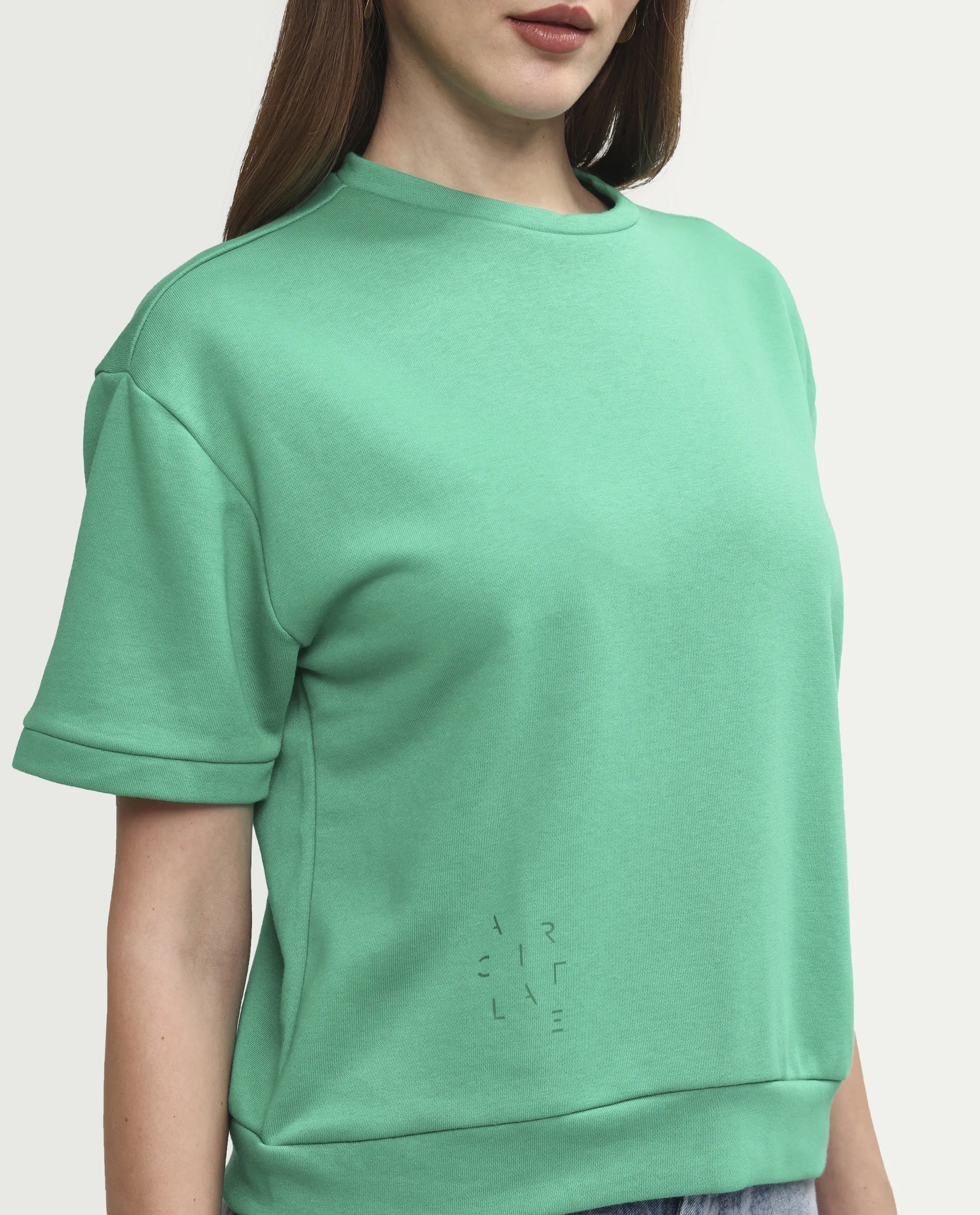 Rareism Women's Medium Weight Terry 290 Gsm Cotton Crew Neck Plain Relaxed Fit Sweat Tee - Image 4