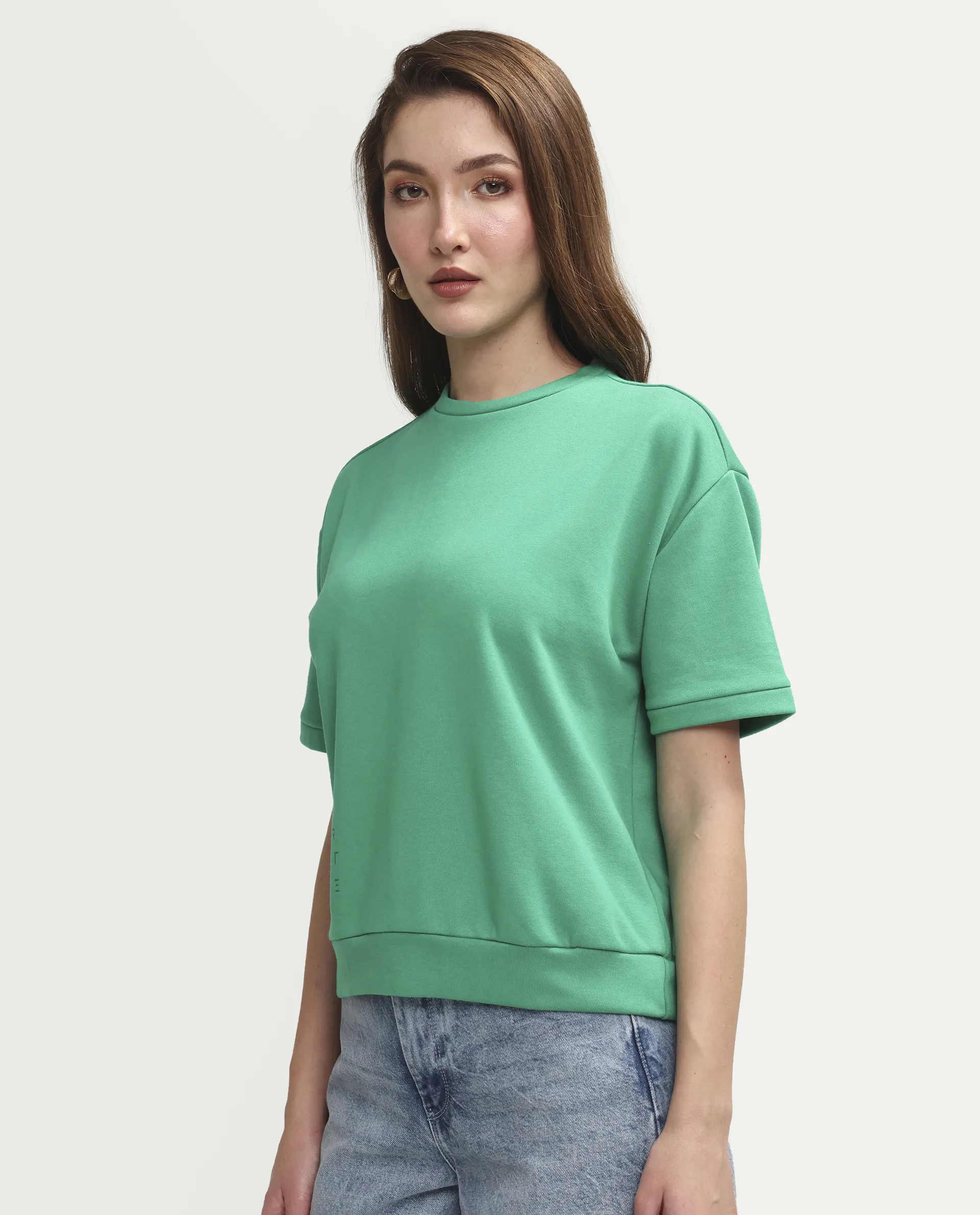 Rareism Women's Medium Weight Terry 290 Gsm Cotton Crew Neck Plain Relaxed Fit Sweat Tee - Image 5