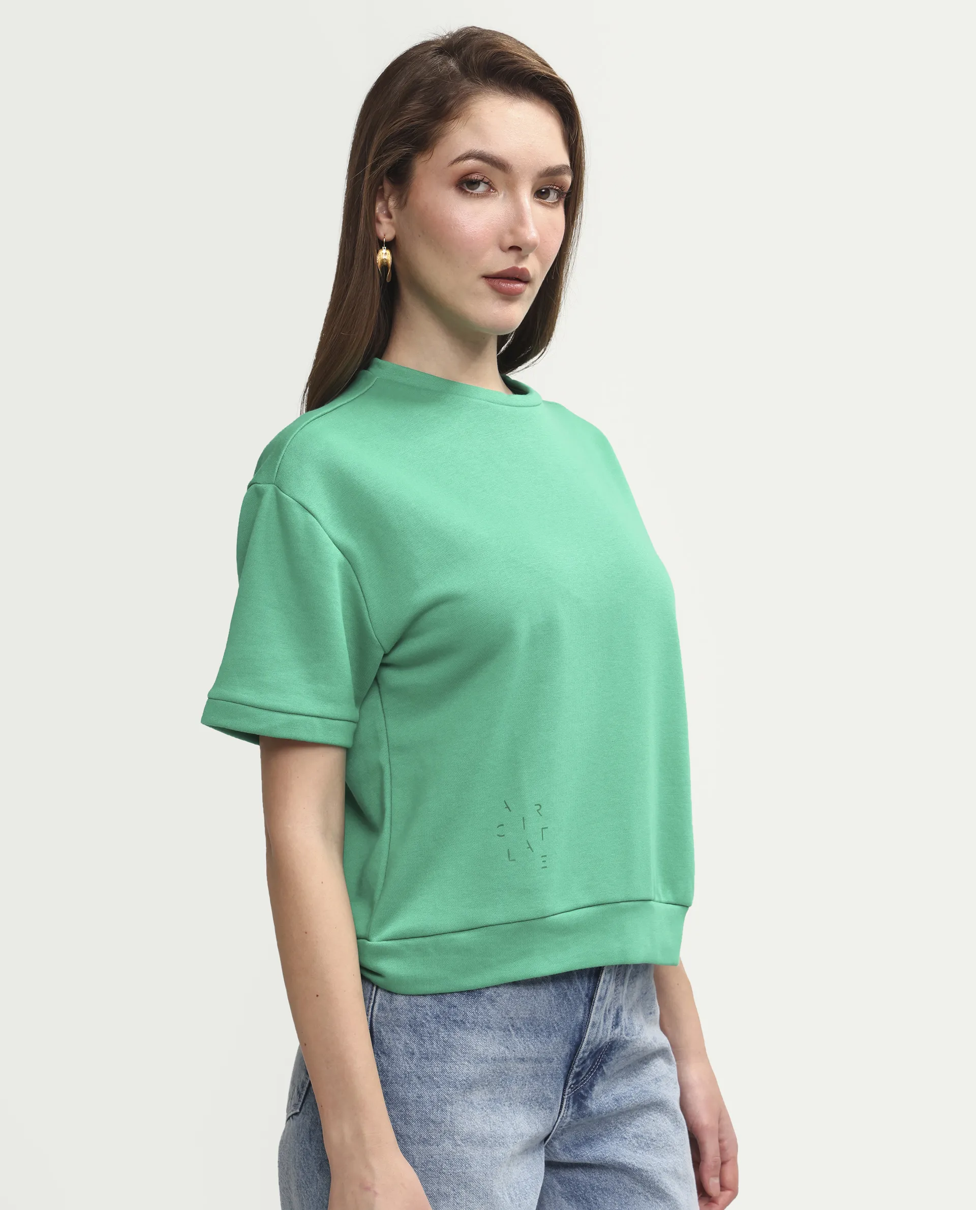 Rareism Women's Medium Weight Terry 290 Gsm Cotton Crew Neck Plain Relaxed Fit Sweat Tee - Image 6