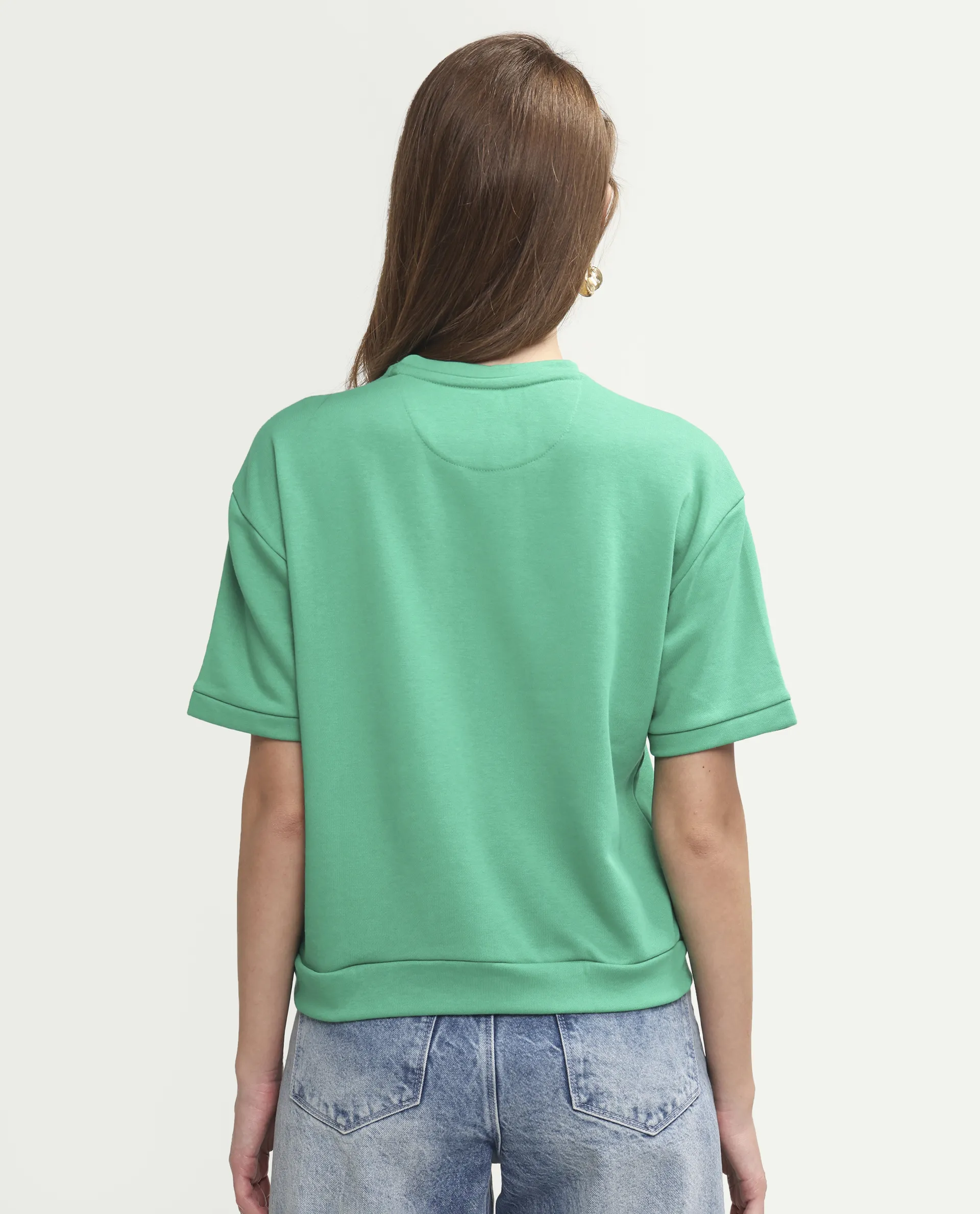 Rareism Women's Medium Weight Terry 290 Gsm Cotton Crew Neck Plain Relaxed Fit Sweat Tee - Image 7