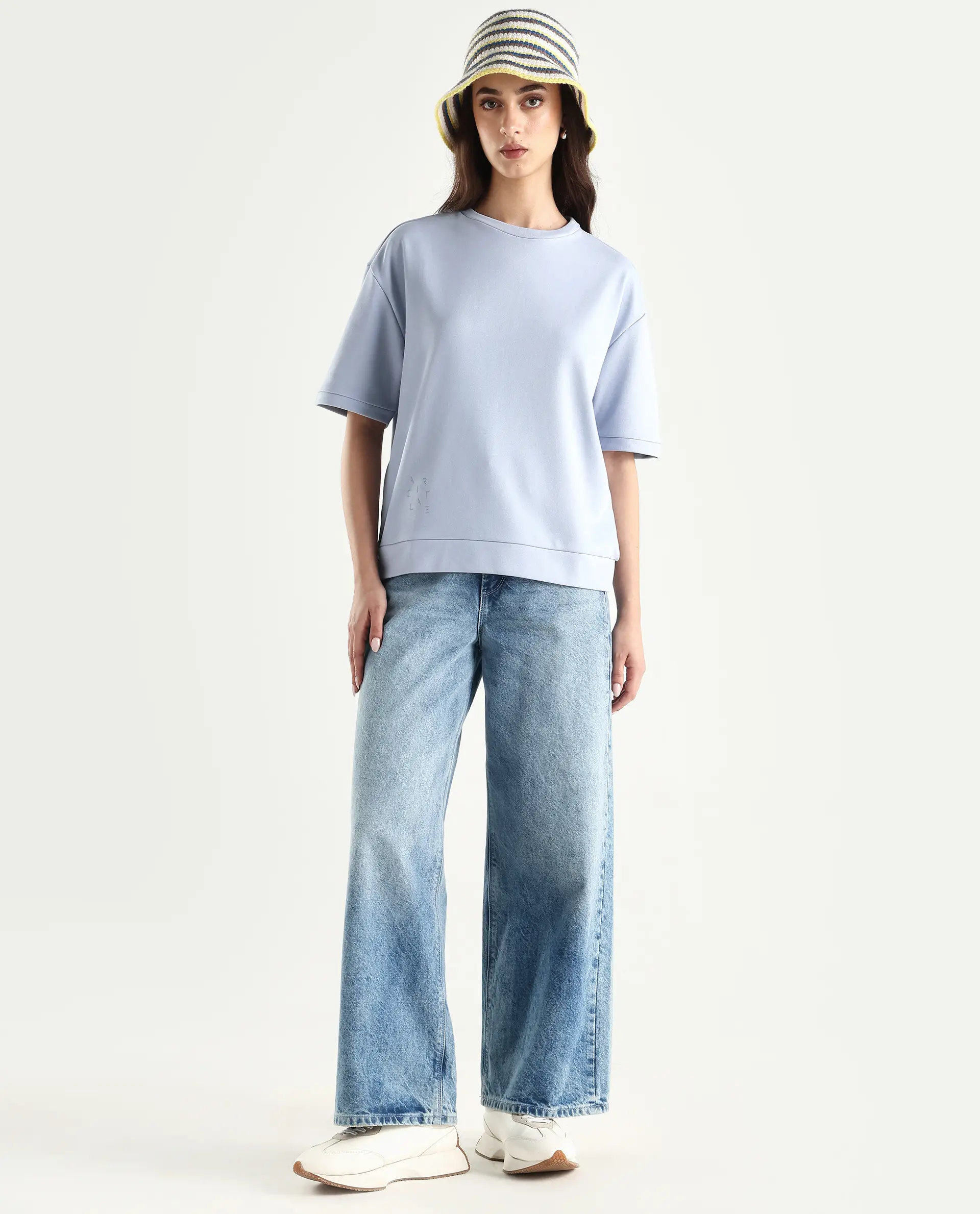 Rareism Women's Medium Weight Terry 290 Gsm Cotton Crew Neck Plain Relaxed Fit Sweat Tee - Image 2