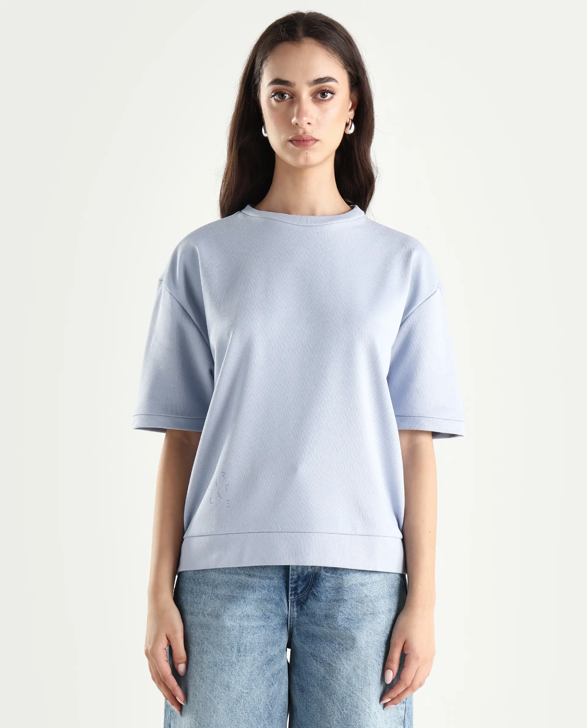 Rareism Women's Medium Weight Terry 290 Gsm Cotton Crew Neck Plain Relaxed Fit Sweat Tee - Image 3