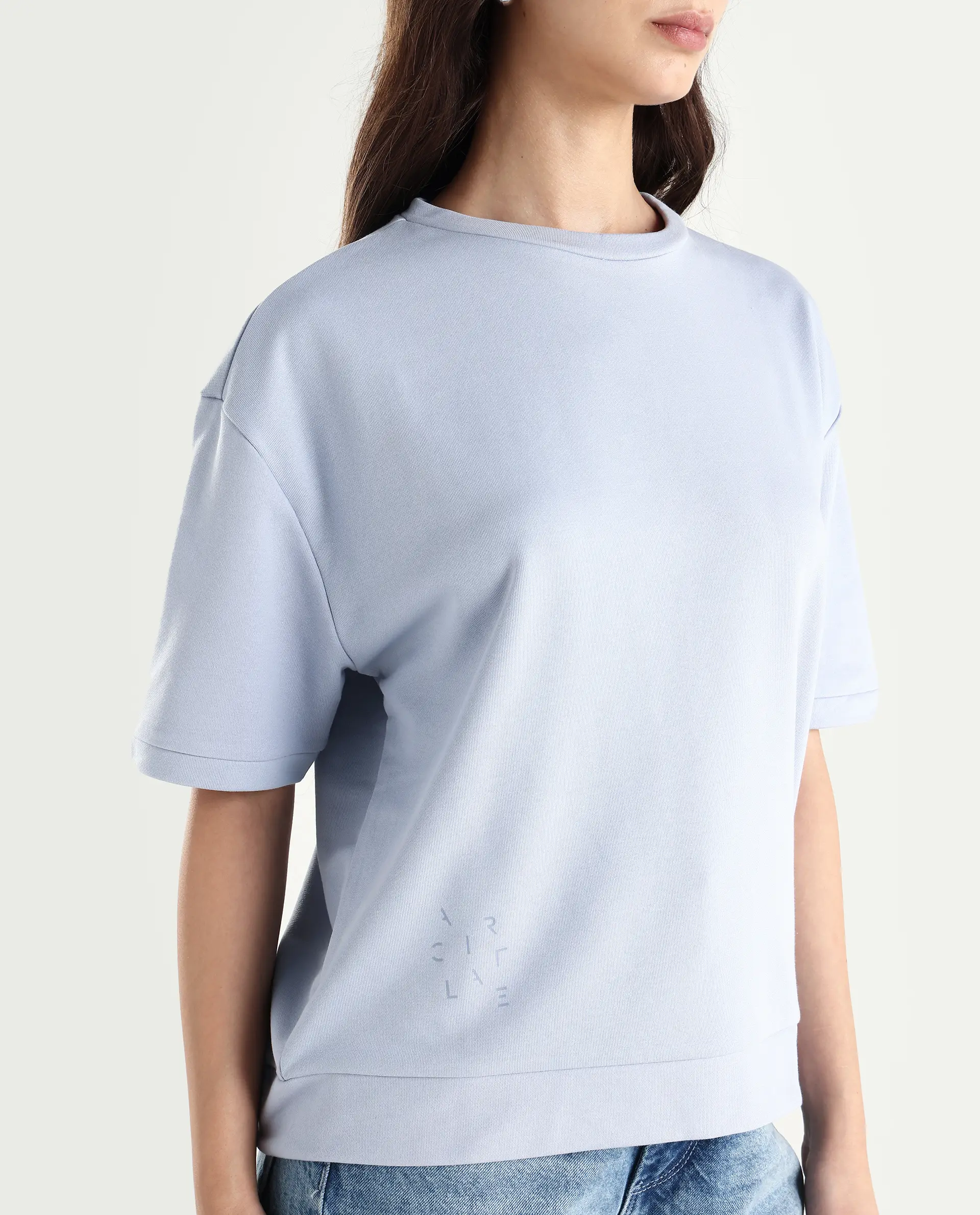 Rareism Women's Medium Weight Terry 290 Gsm Cotton Crew Neck Plain Relaxed Fit Sweat Tee - Image 4