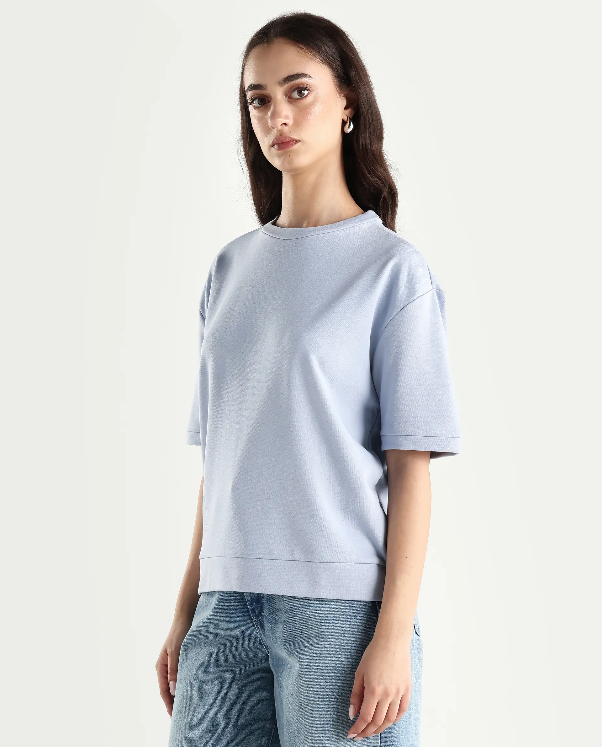 Rareism Women's Medium Weight Terry 290 Gsm Cotton Crew Neck Plain Relaxed Fit Sweat Tee - Image 5