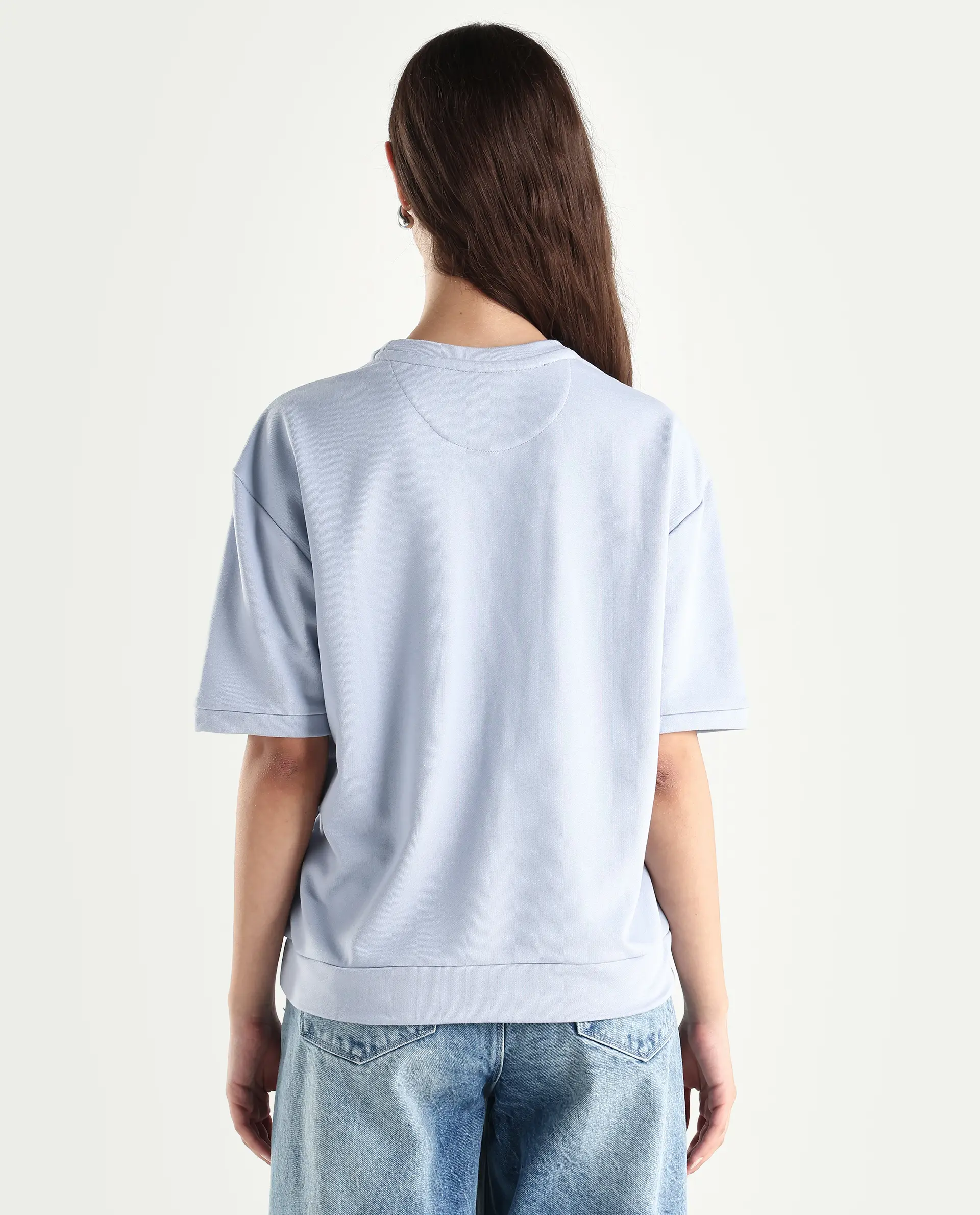 Rareism Women's Medium Weight Terry 290 Gsm Cotton Crew Neck Plain Relaxed Fit Sweat Tee - Image 7