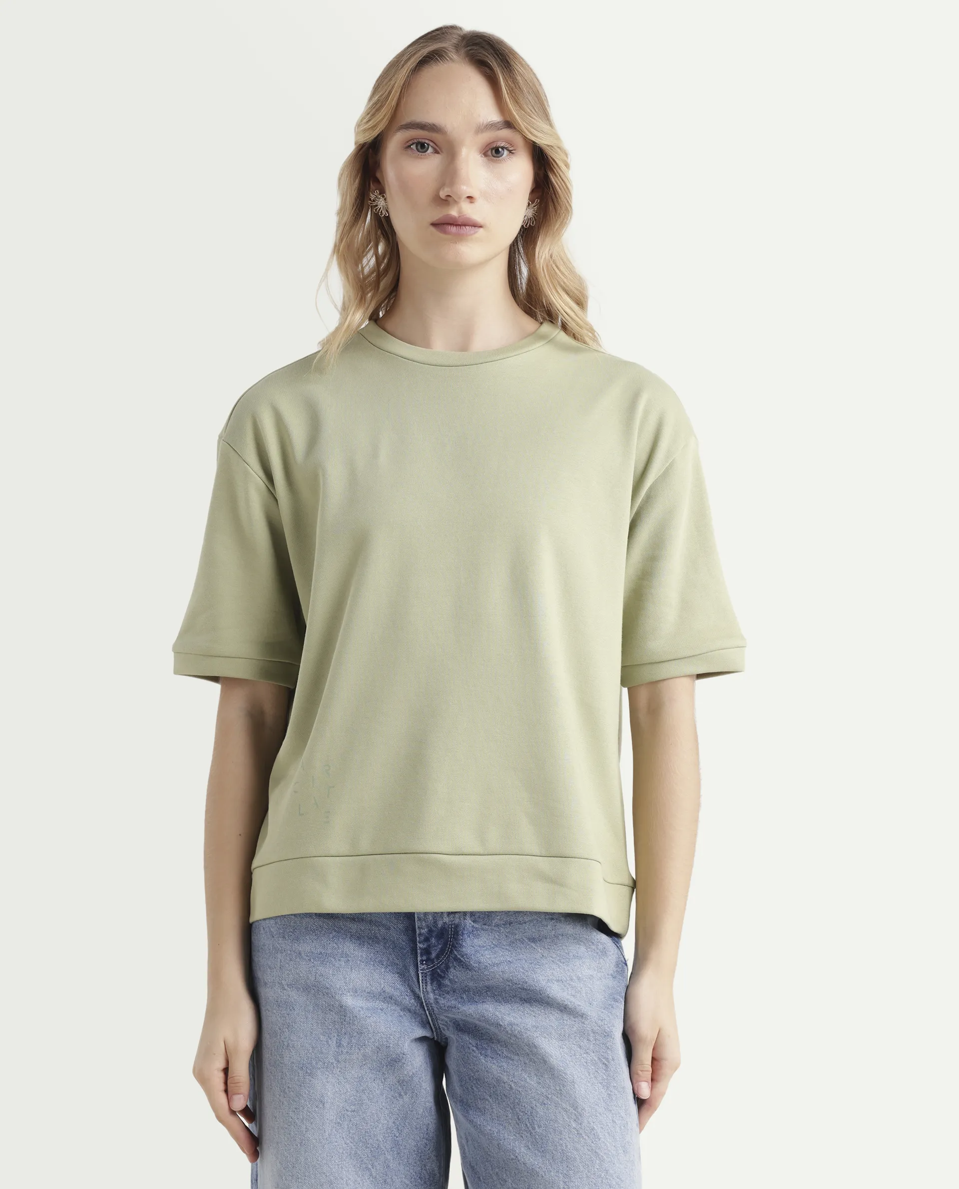 Rareism Women's Medium Weight Terry 290 Gsm Cotton Crew Neck Plain Relaxed Fit Sweat Tee - Image 3