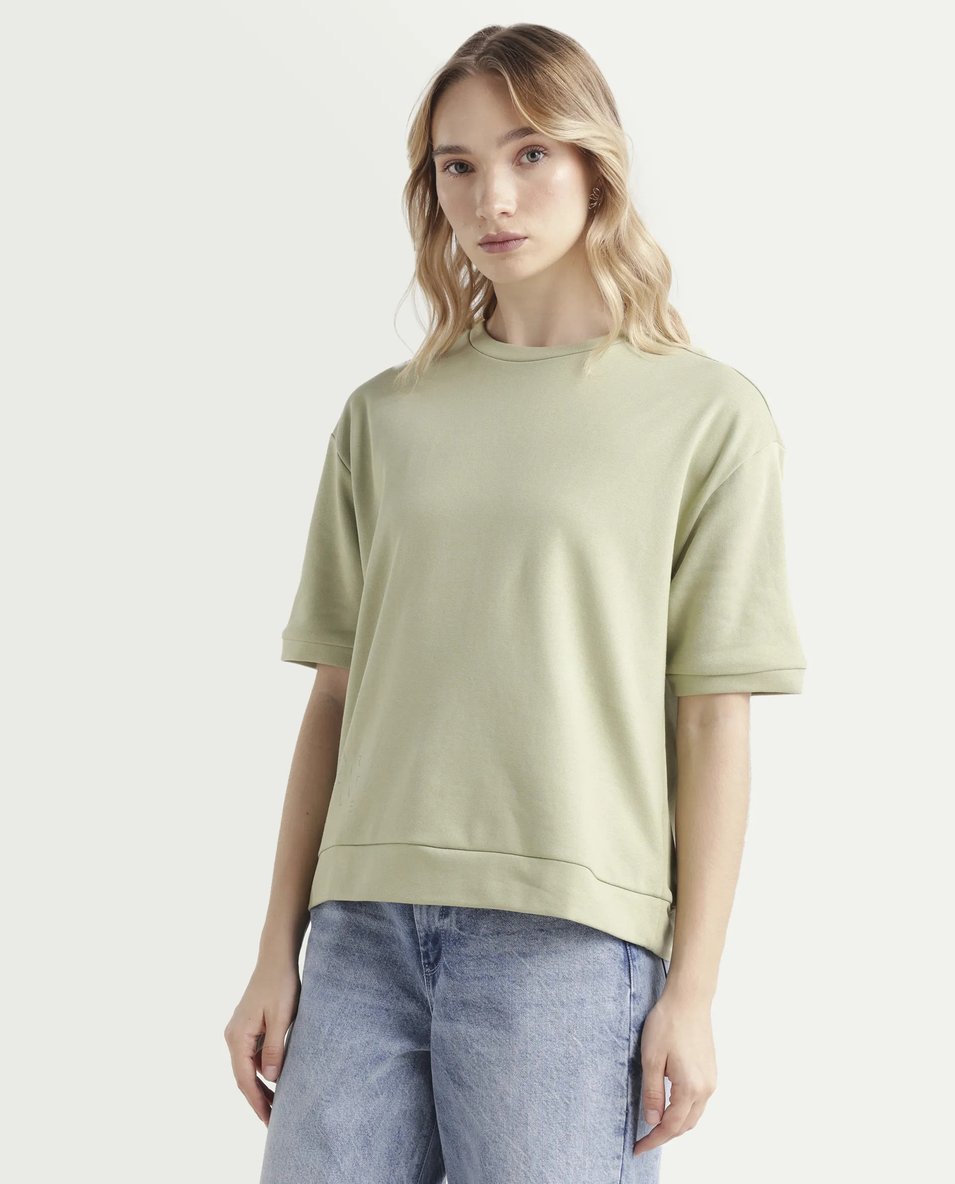 Rareism Women's Medium Weight Terry 290 Gsm Cotton Crew Neck Plain Relaxed Fit Sweat Tee - Image 5
