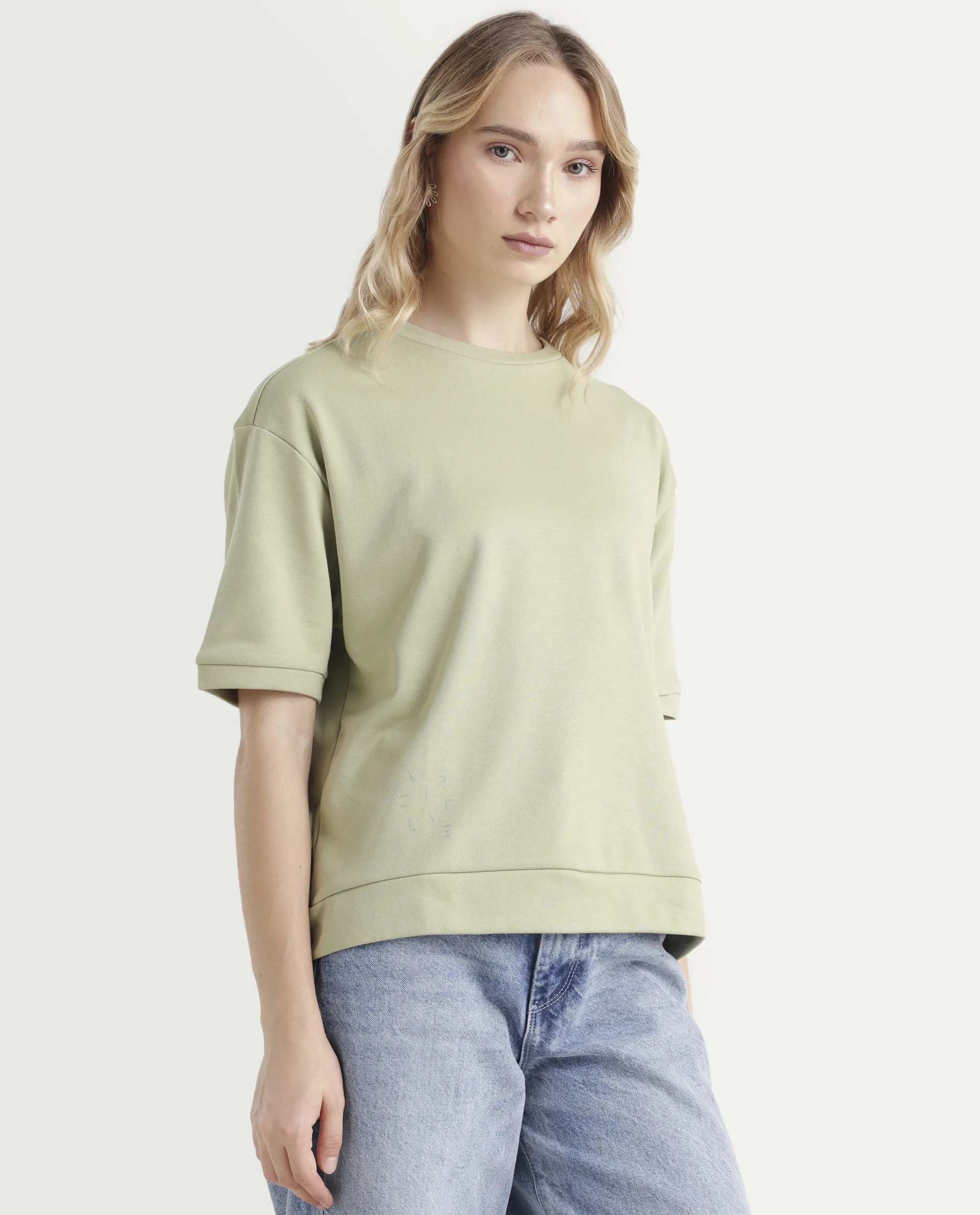 Rareism Women's Medium Weight Terry 290 Gsm Cotton Crew Neck Plain Relaxed Fit Sweat Tee - Image 6
