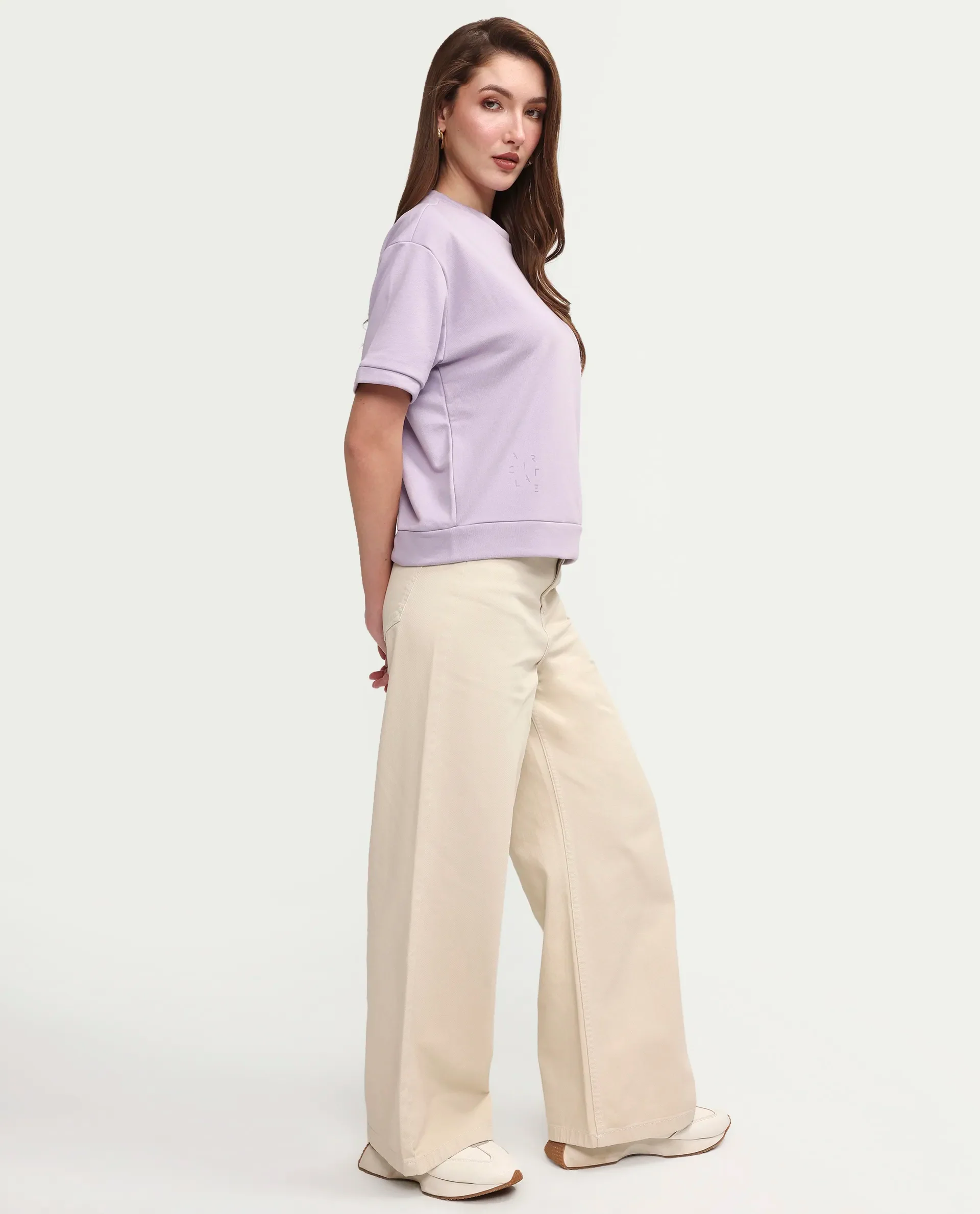 Rareism Women's Medium Weight Terry 290 Gsm Cotton Crew Neck Plain Relaxed Fit Sweat Tee - Image 2
