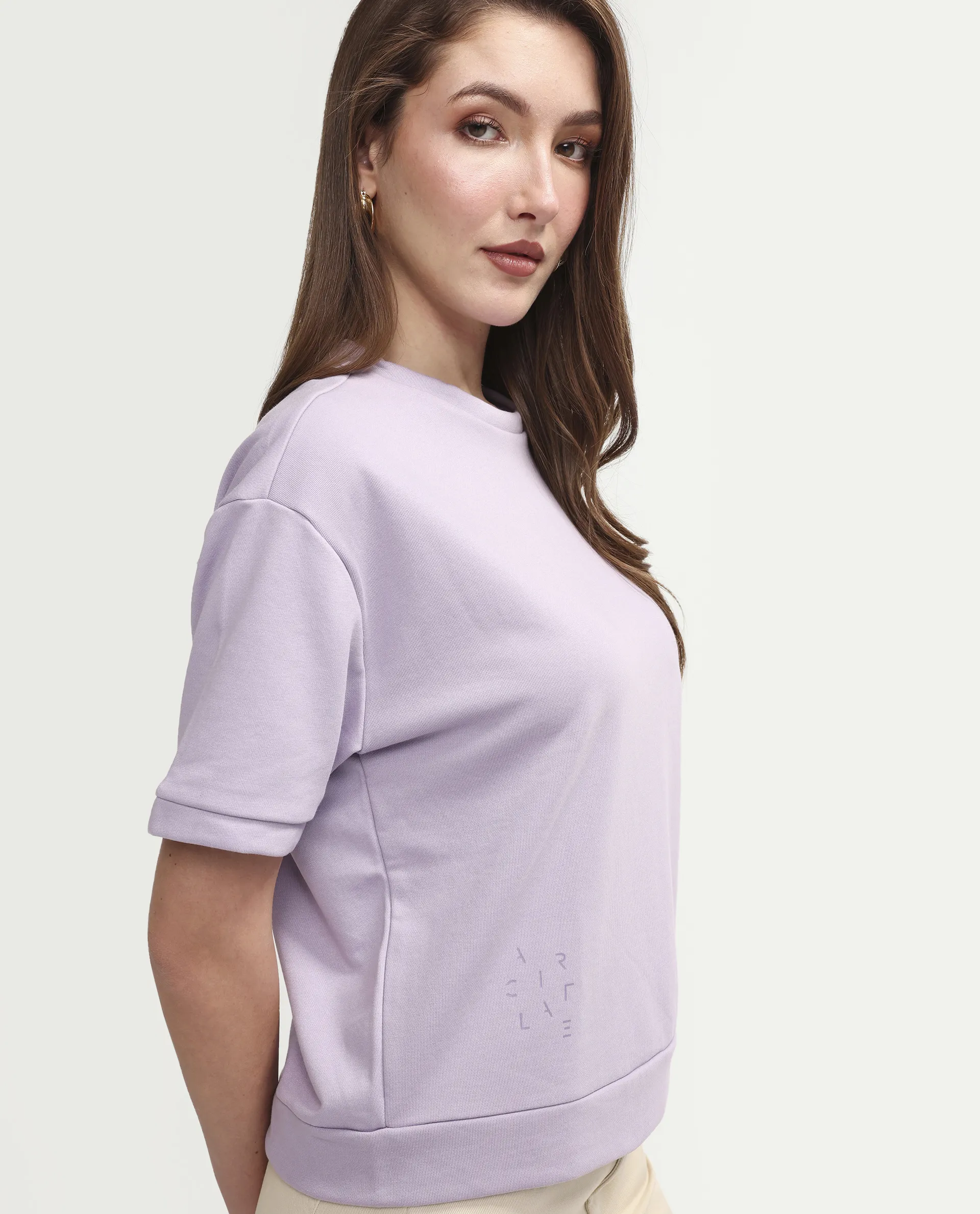 Rareism Women's Medium Weight Terry 290 Gsm Cotton Crew Neck Plain Relaxed Fit Sweat Tee - Image 5