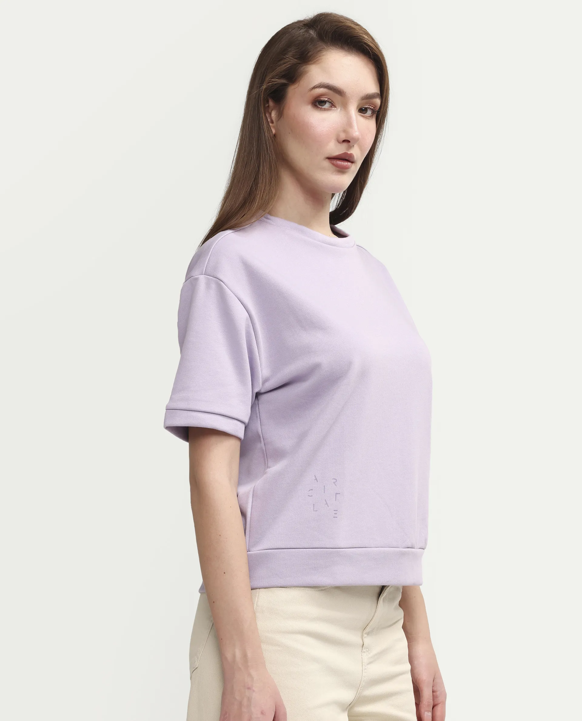 Rareism Women's Medium Weight Terry 290 Gsm Cotton Crew Neck Plain Relaxed Fit Sweat Tee - Image 7