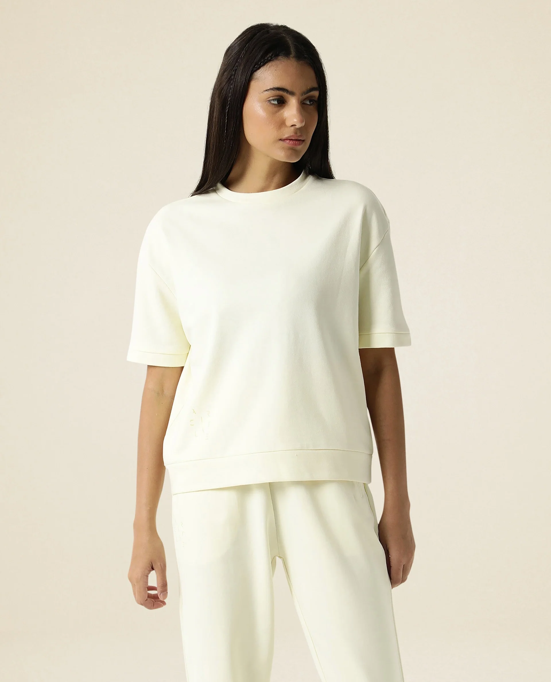 Rareism Women's Medium Weight Terry 290 Gsm Cotton Crew Neck Plain Relaxed Fit Sweat Tee - Image 3