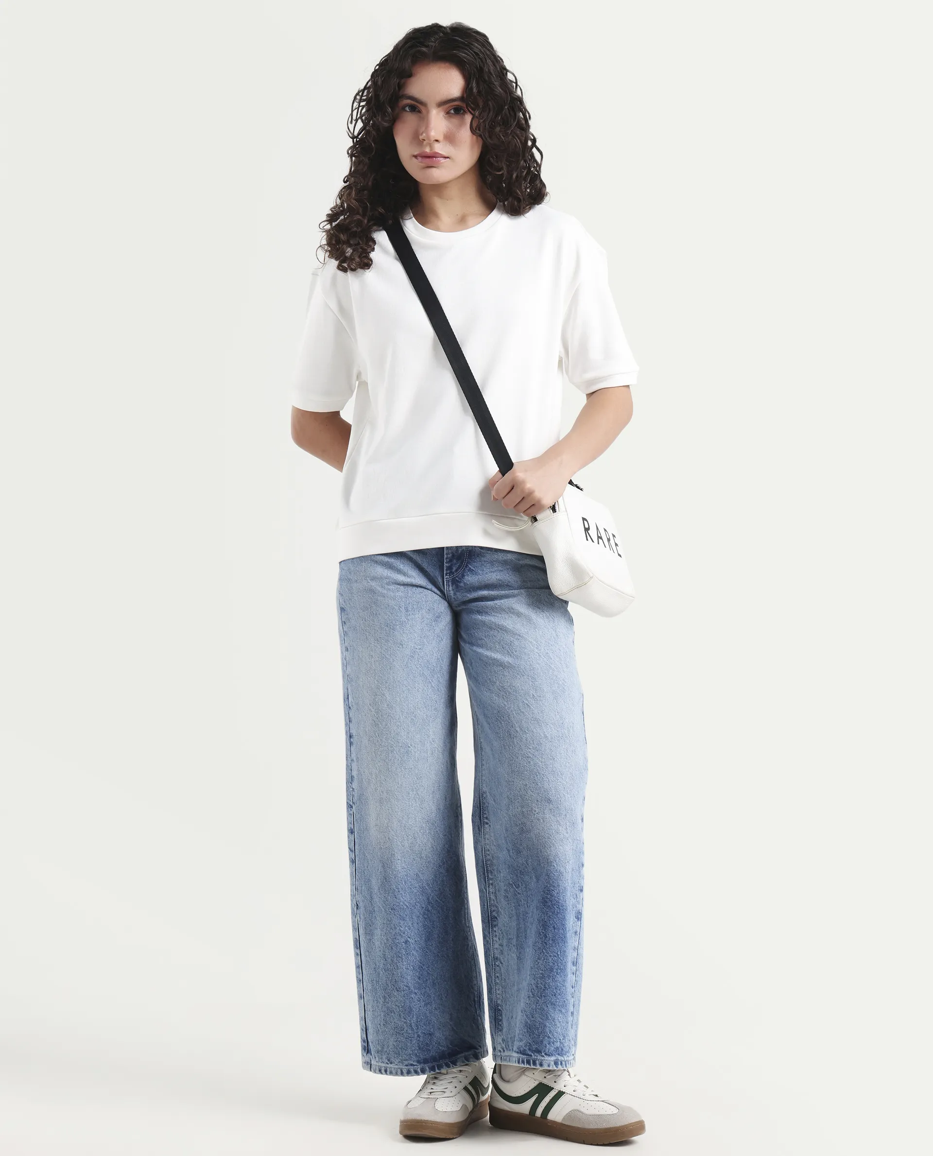 Rareism Women's Medium Weight Terry 290 Gsm Cotton Crew Neck Plain Relaxed Fit Sweat Tee - Image 2