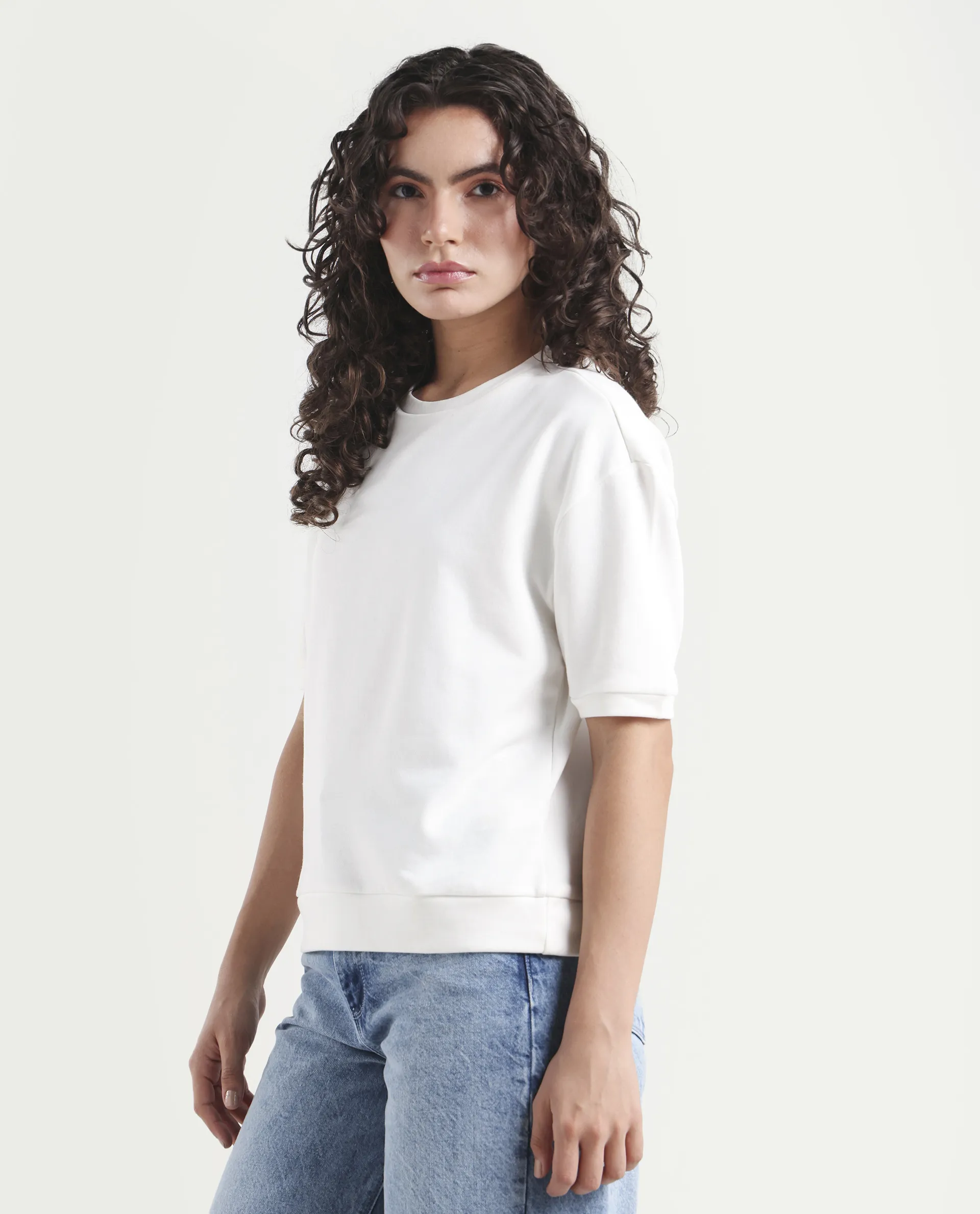 Rareism Women's Medium Weight Terry 290 Gsm Cotton Crew Neck Plain Relaxed Fit Sweat Tee - Image 5