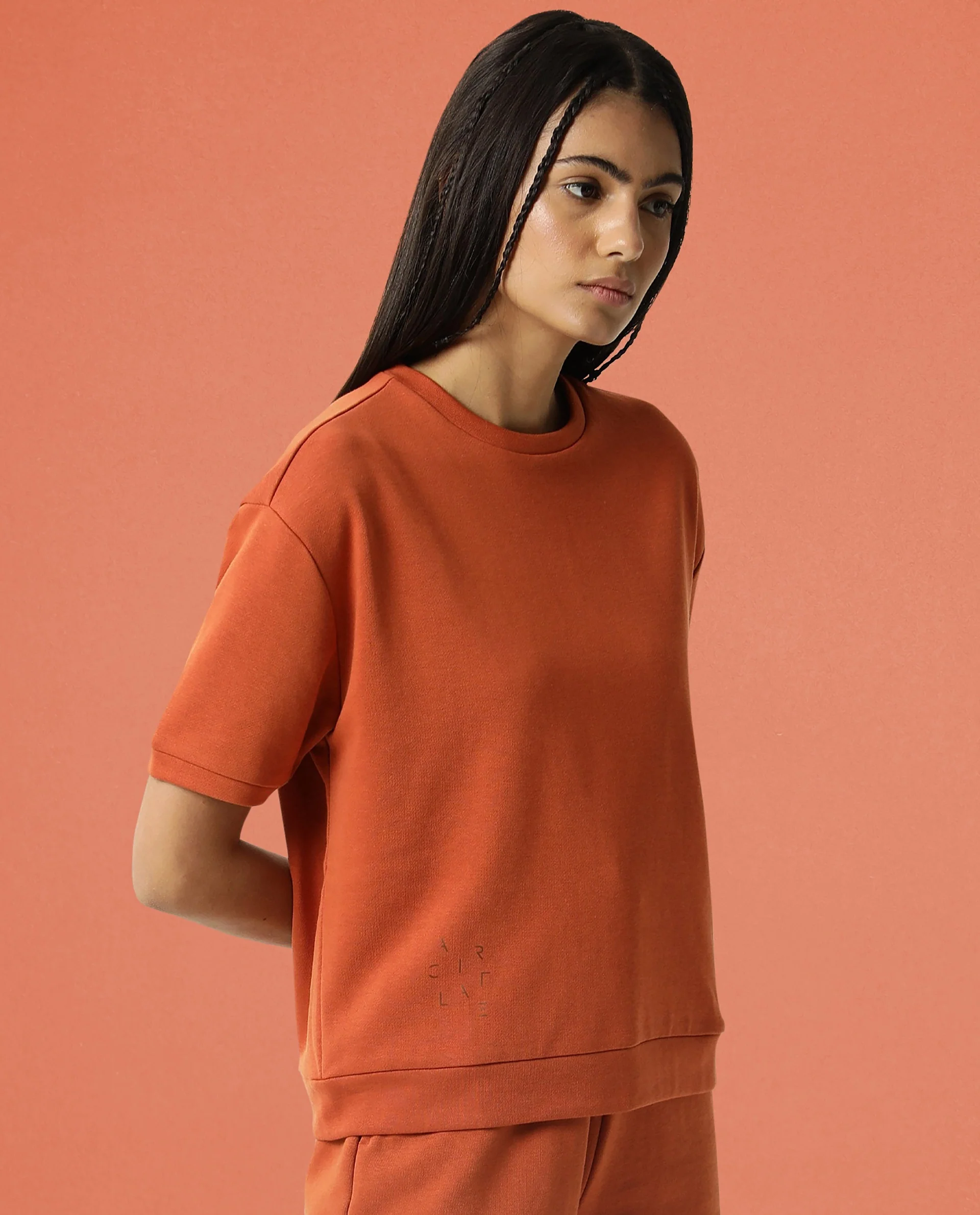 Rareism Women's Medium Weight Terry 290 Gsm Cotton Crew Neck Plain Relaxed Fit Sweat Tee - Image 4