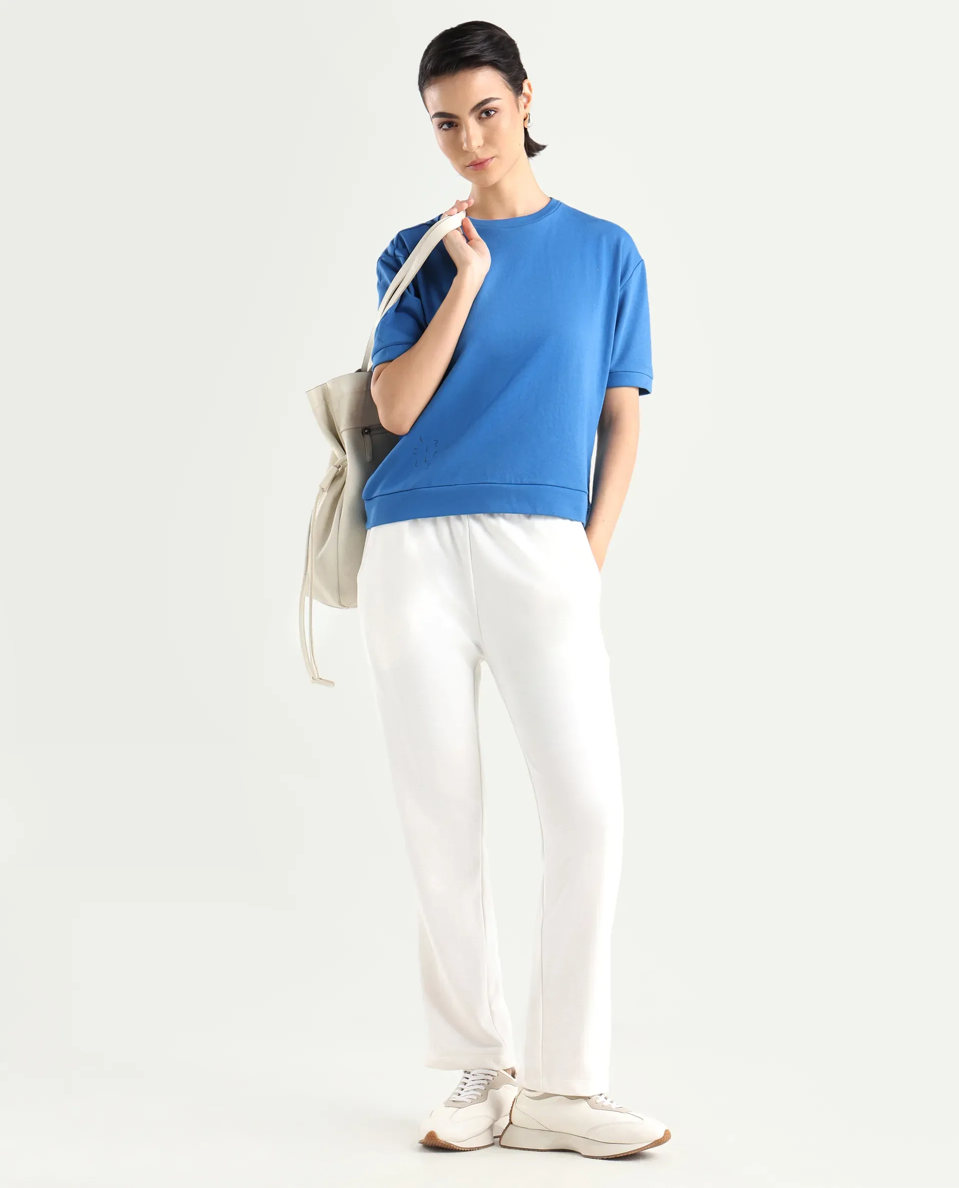 Rareism Women's Medium Weight Terry 290 Gsm Cotton Crew Neck Plain Relaxed Fit Sweat Tee - Image 2