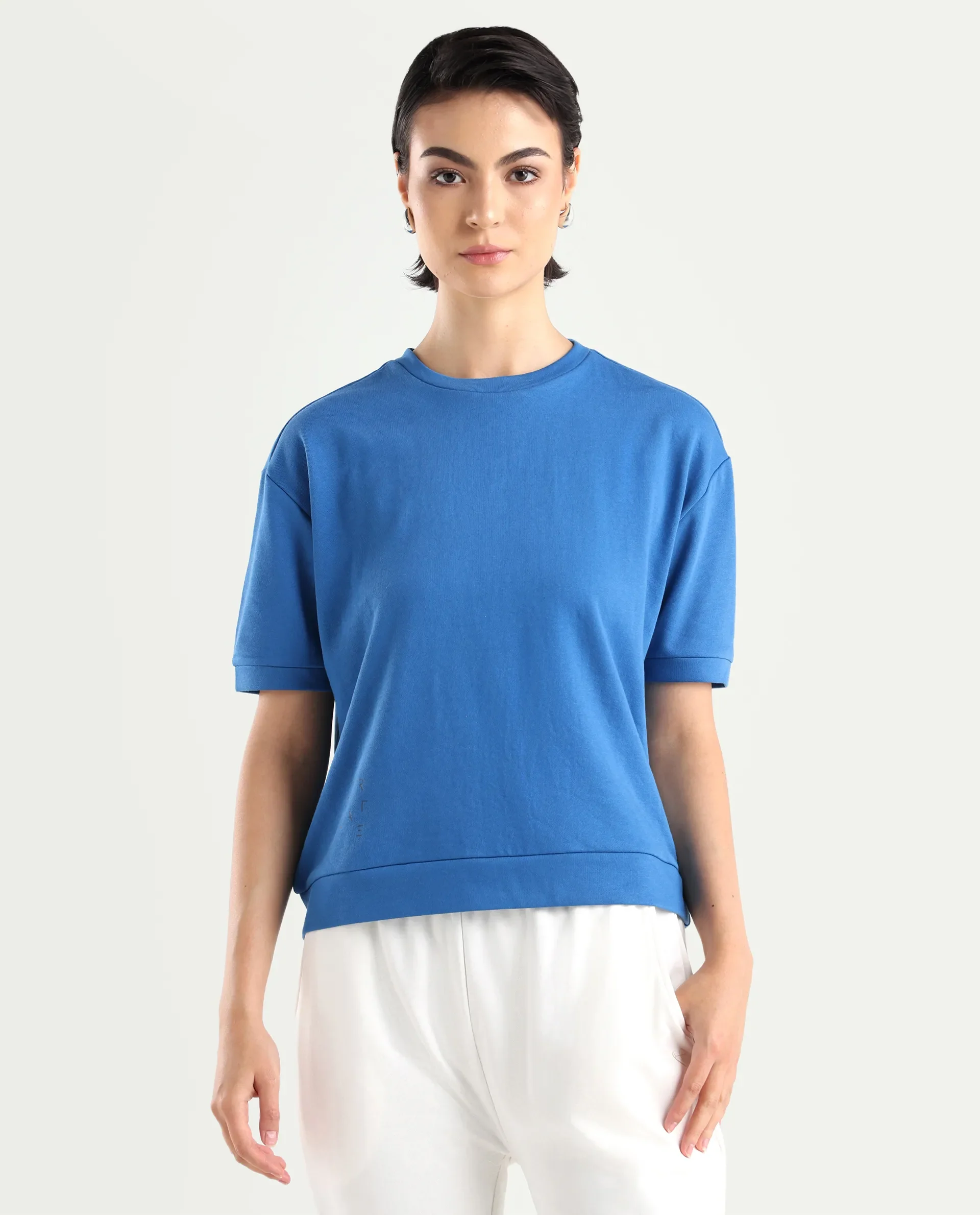 Rareism Women's Medium Weight Terry 290 Gsm Cotton Crew Neck Plain Relaxed Fit Sweat Tee - Image 3