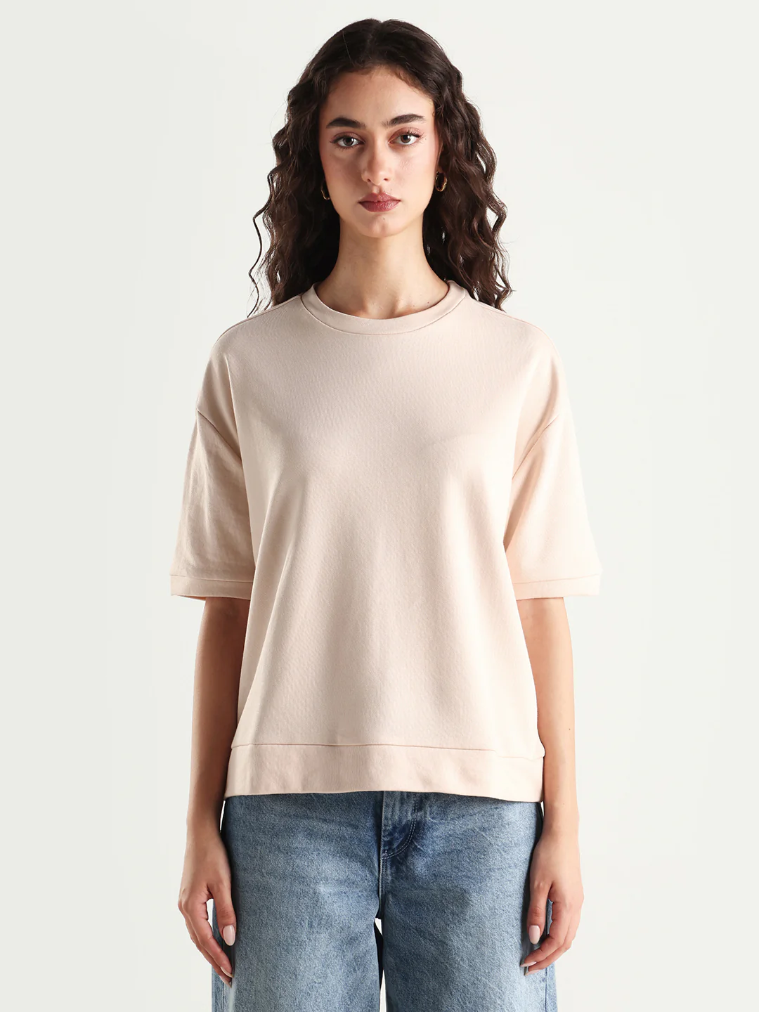 Rareism Women's Medium Weight Terry 290 Gsm Cotton Crew Neck Plain Relaxed Fit Sweat Tee - Image 3