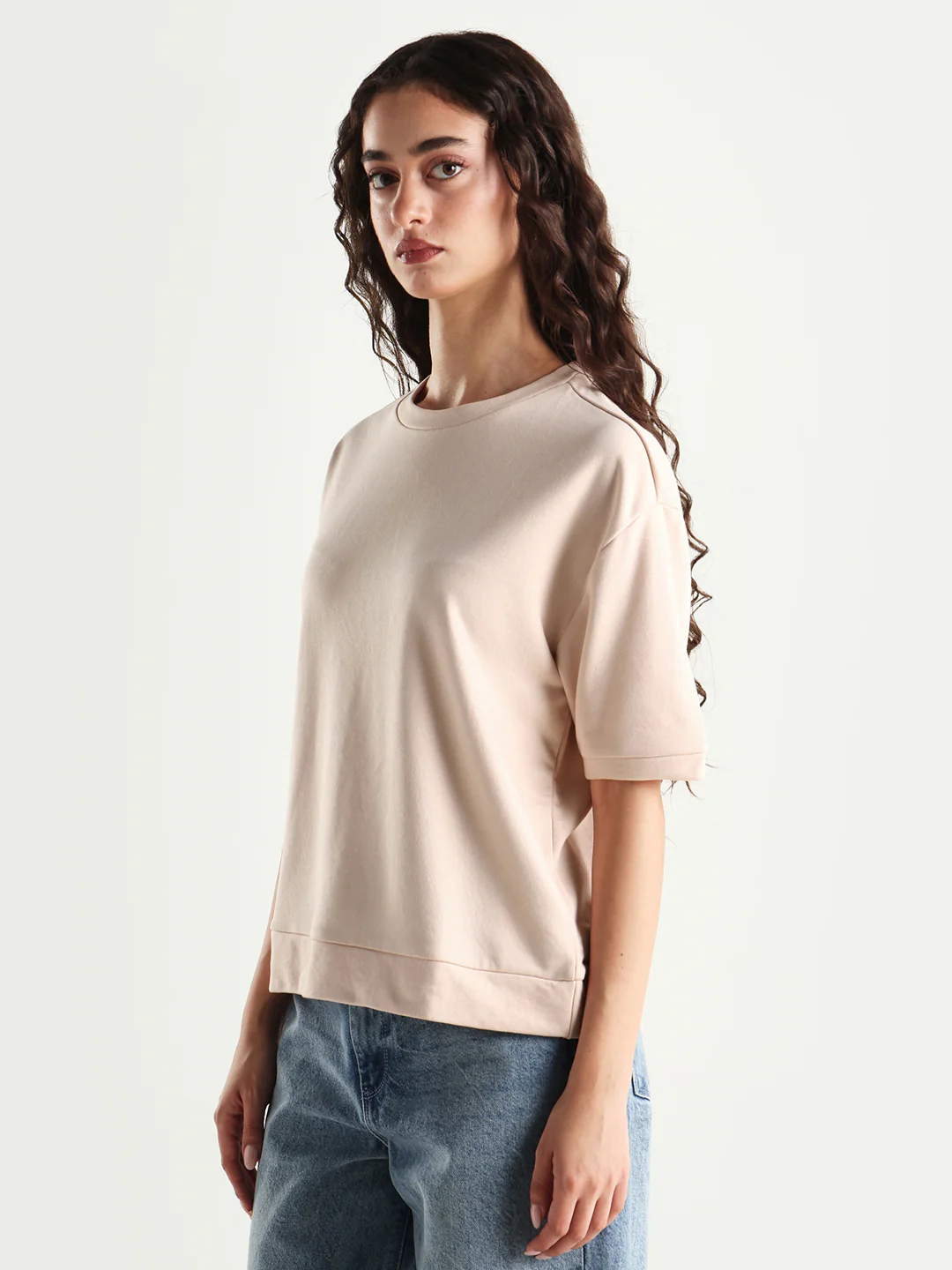 Rareism Women's Medium Weight Terry 290 Gsm Cotton Crew Neck Plain Relaxed Fit Sweat Tee - Image 6
