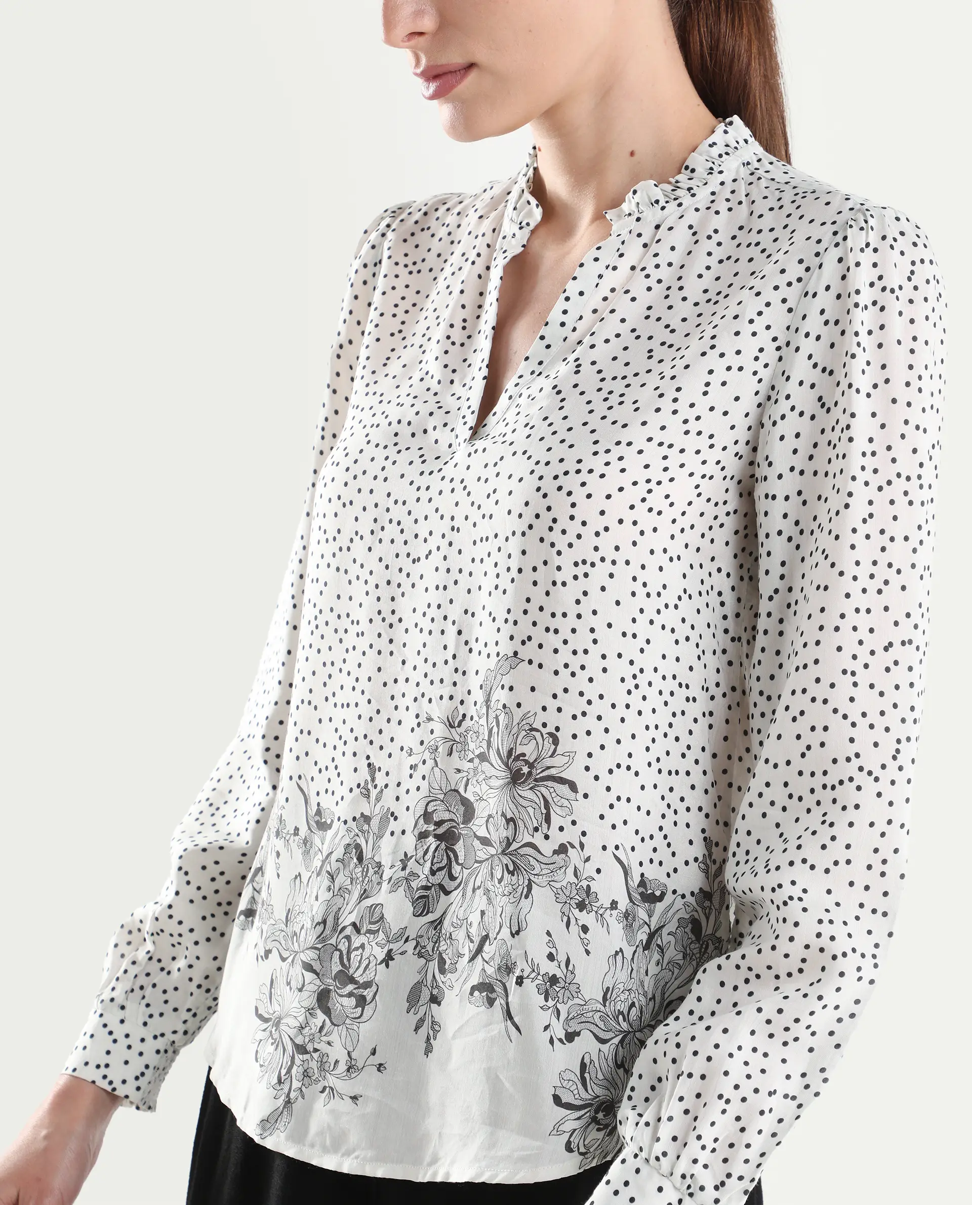 Rareism Women's Coco Off White Viscose Blend Full Sleeve Relaxed Fit Floral Print Top - Image 4