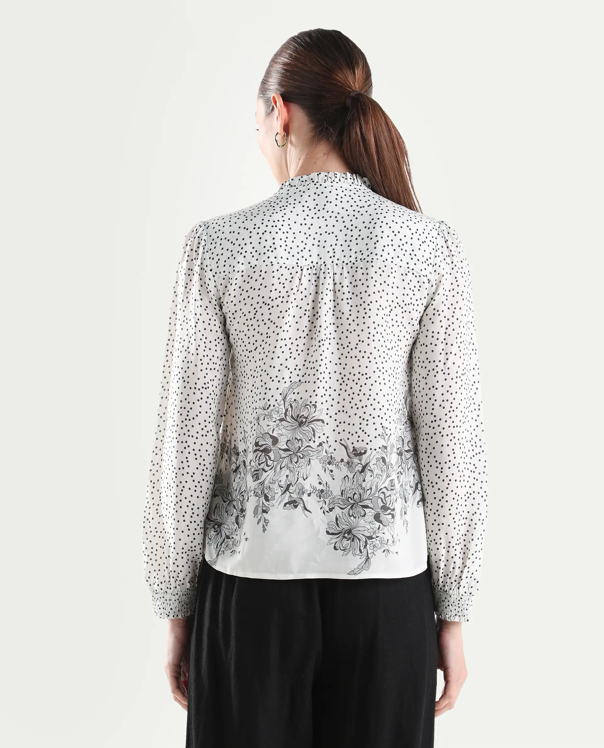 Rareism Women's Coco Off White Viscose Blend Full Sleeve Relaxed Fit Floral Print Top - Image 7