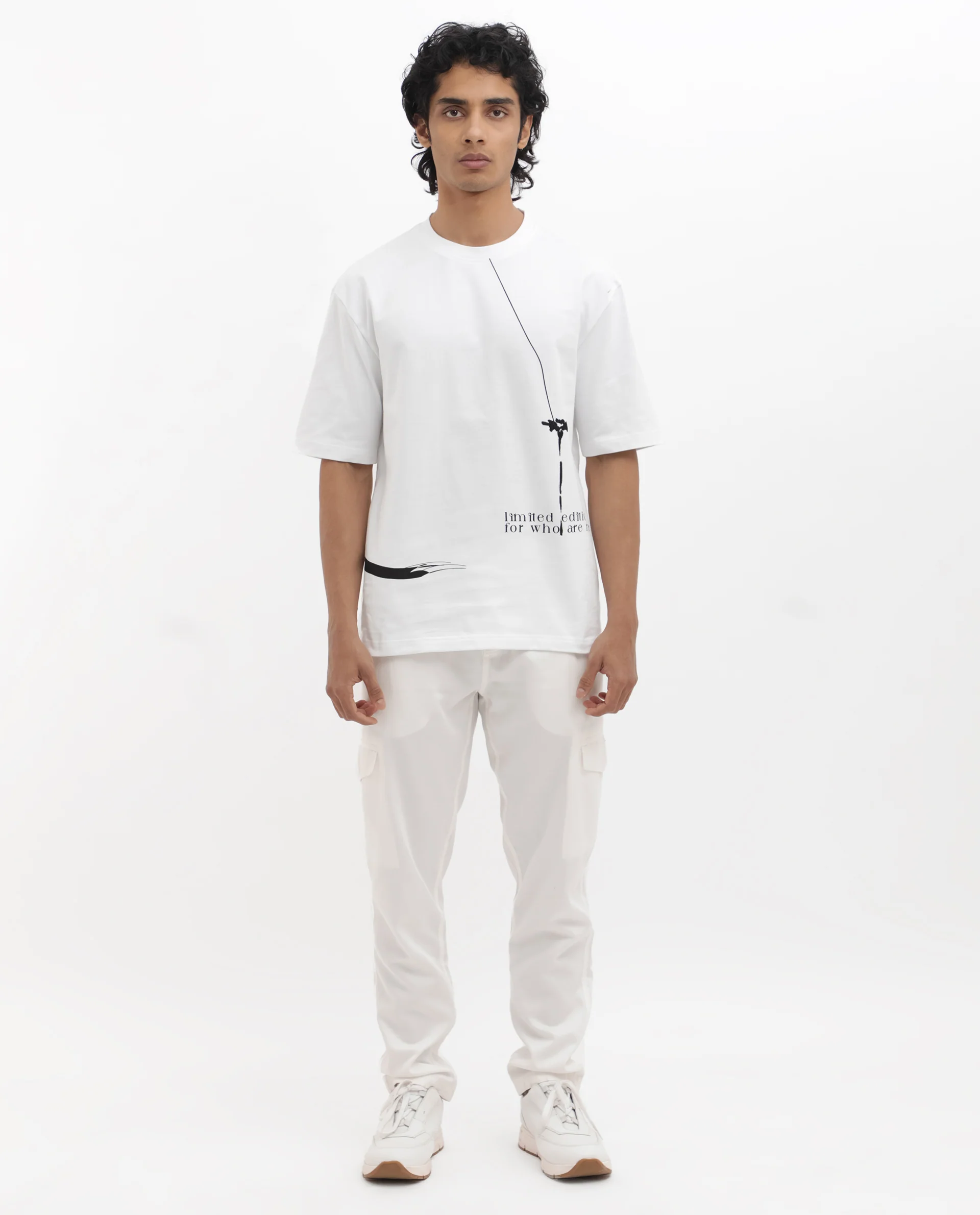 Rare Rabbit Articale Men's Cody White Cotton Fabric Crew Neck Oversized Fit Graphic Print T-Shirt - Image 3