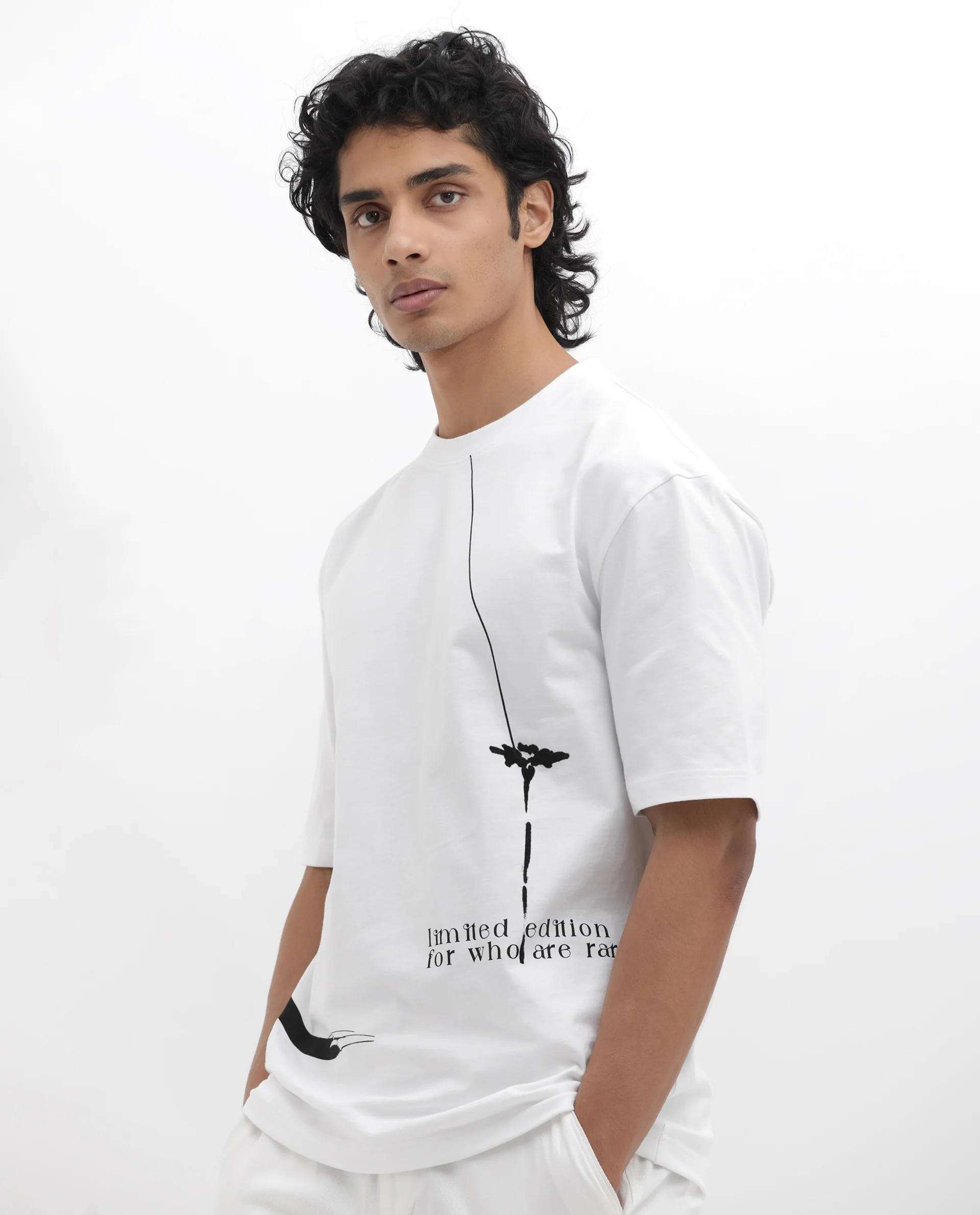 Rare Rabbit Articale Men's Cody White Cotton Fabric Crew Neck Oversized Fit Graphic Print T-Shirt - Image 4