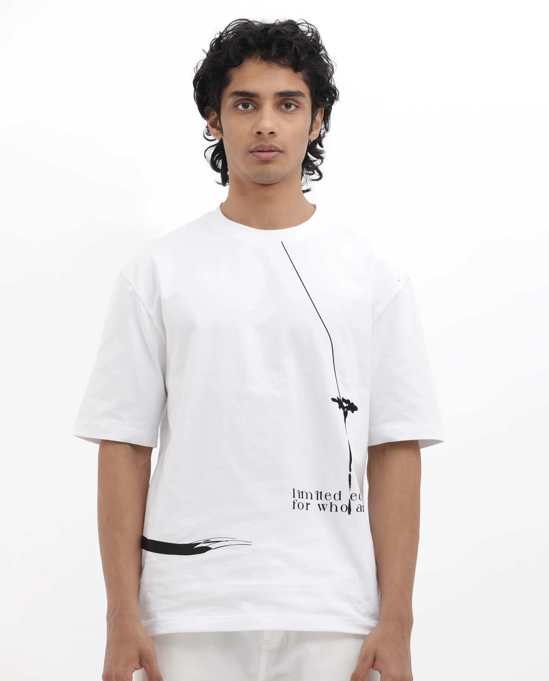 Rare Rabbit Articale Men's Cody White Cotton Fabric Crew Neck Oversized Fit Graphic Print T-Shirt - Image 5
