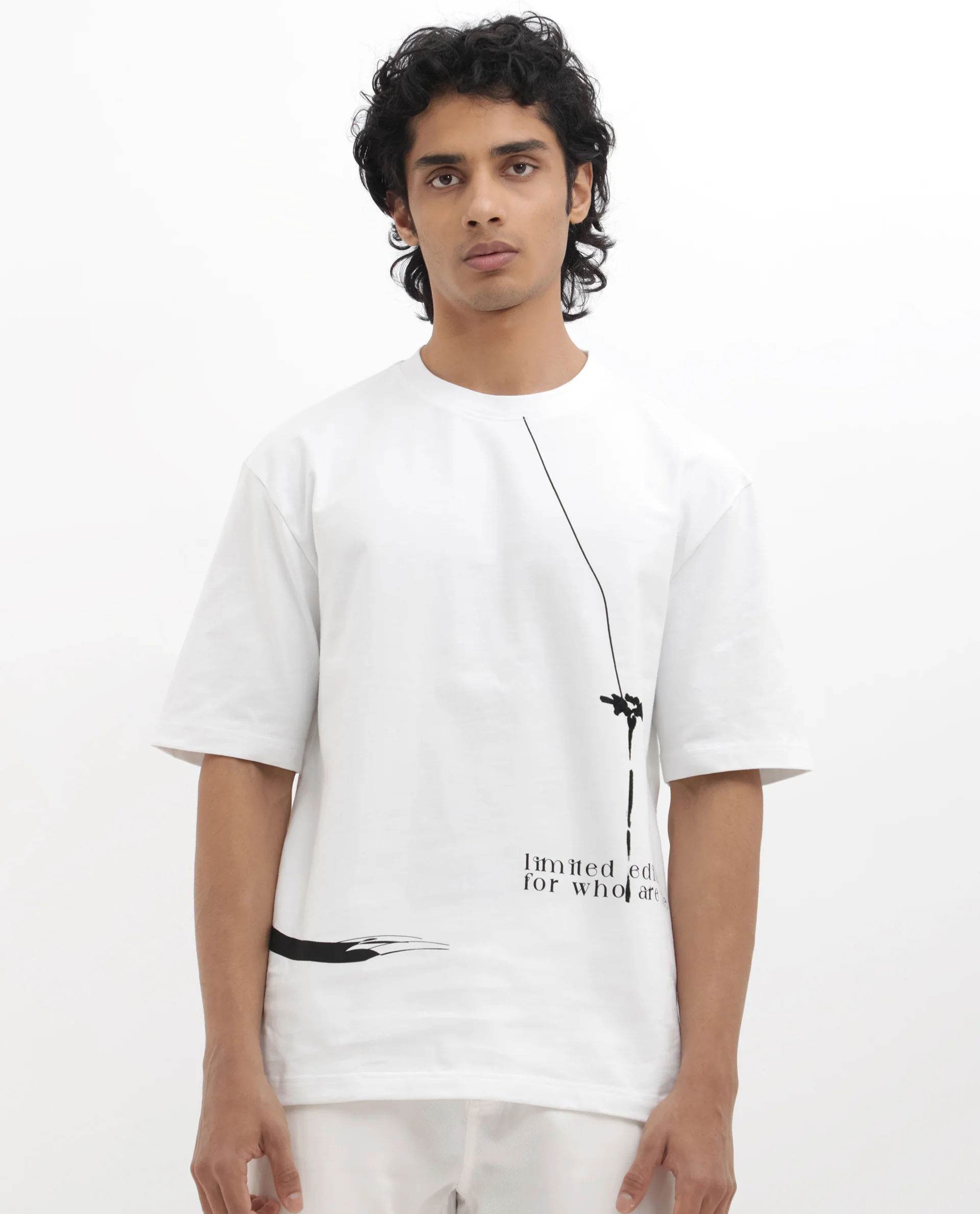 Rare Rabbit Articale Men's Cody White Cotton Fabric Crew Neck Oversized Fit Graphic Print T-Shirt - Image 8