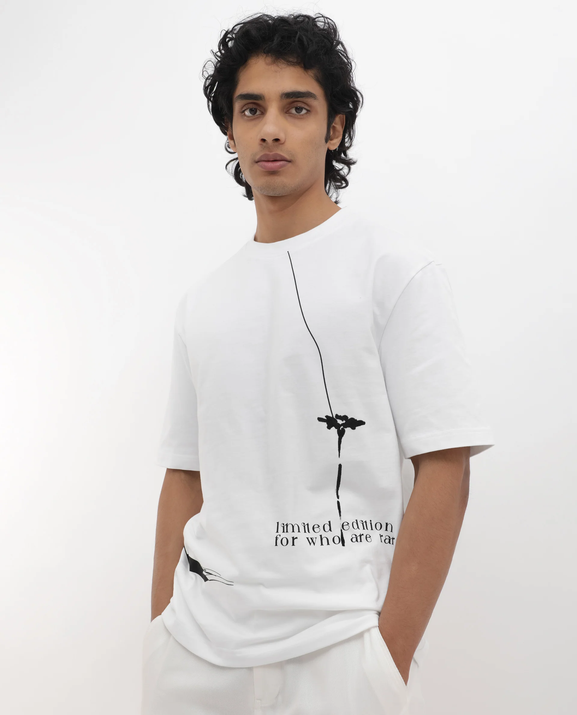 Rare Rabbit Articale Men's Cody White Cotton Fabric Crew Neck Oversized Fit Graphic Print T-Shirt - Image 9