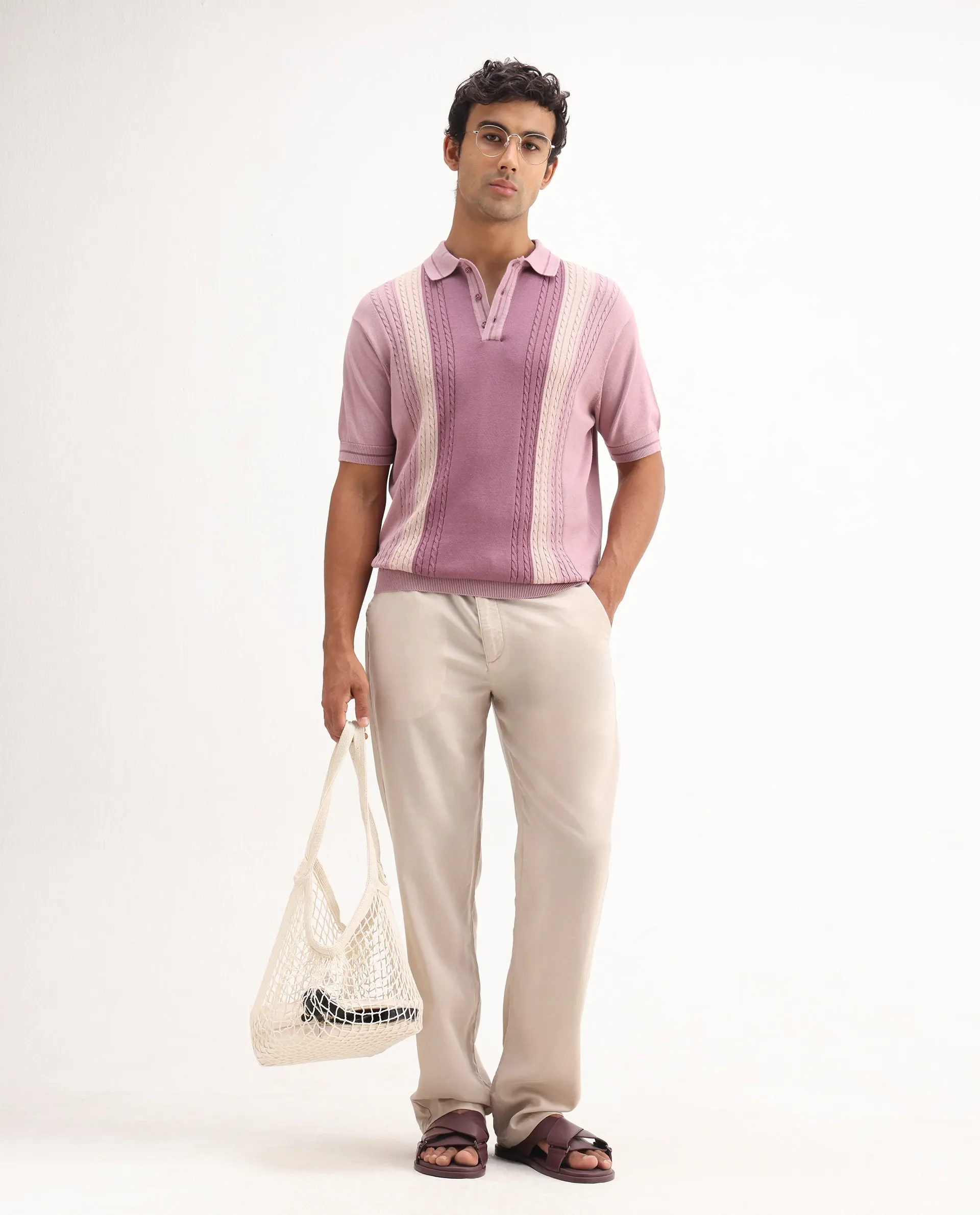 Rare Rabbit Men's Coft-B Beige Linen Blend Plain Loose Fit Trouser