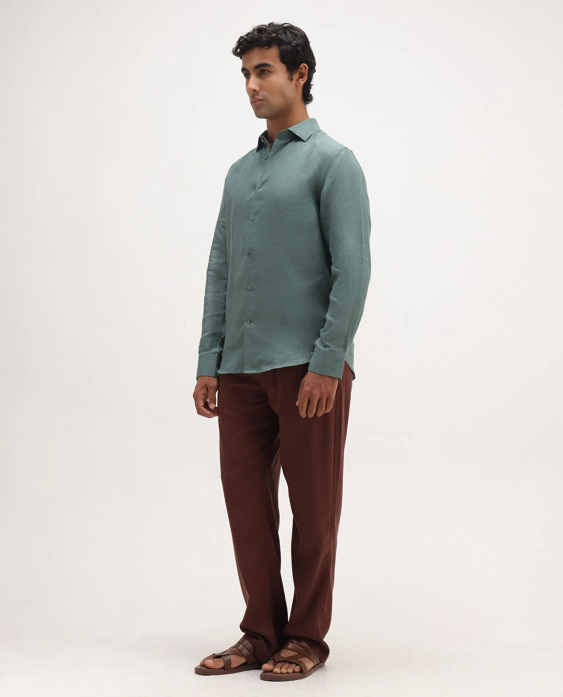 Rare Rabbit Men's Coft-B Brown Linen Blend Plain Loose Fit Trouser - Image 5