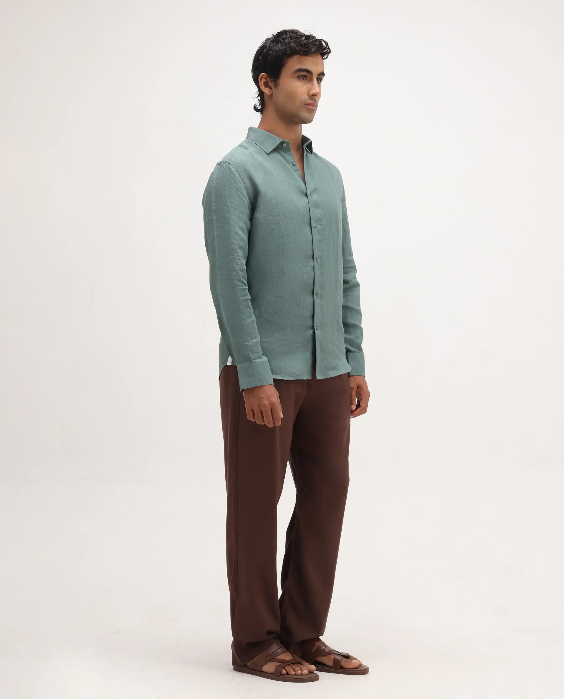 Rare Rabbit Men's Coft-B Brown Linen Blend Plain Loose Fit Trouser - Image 6